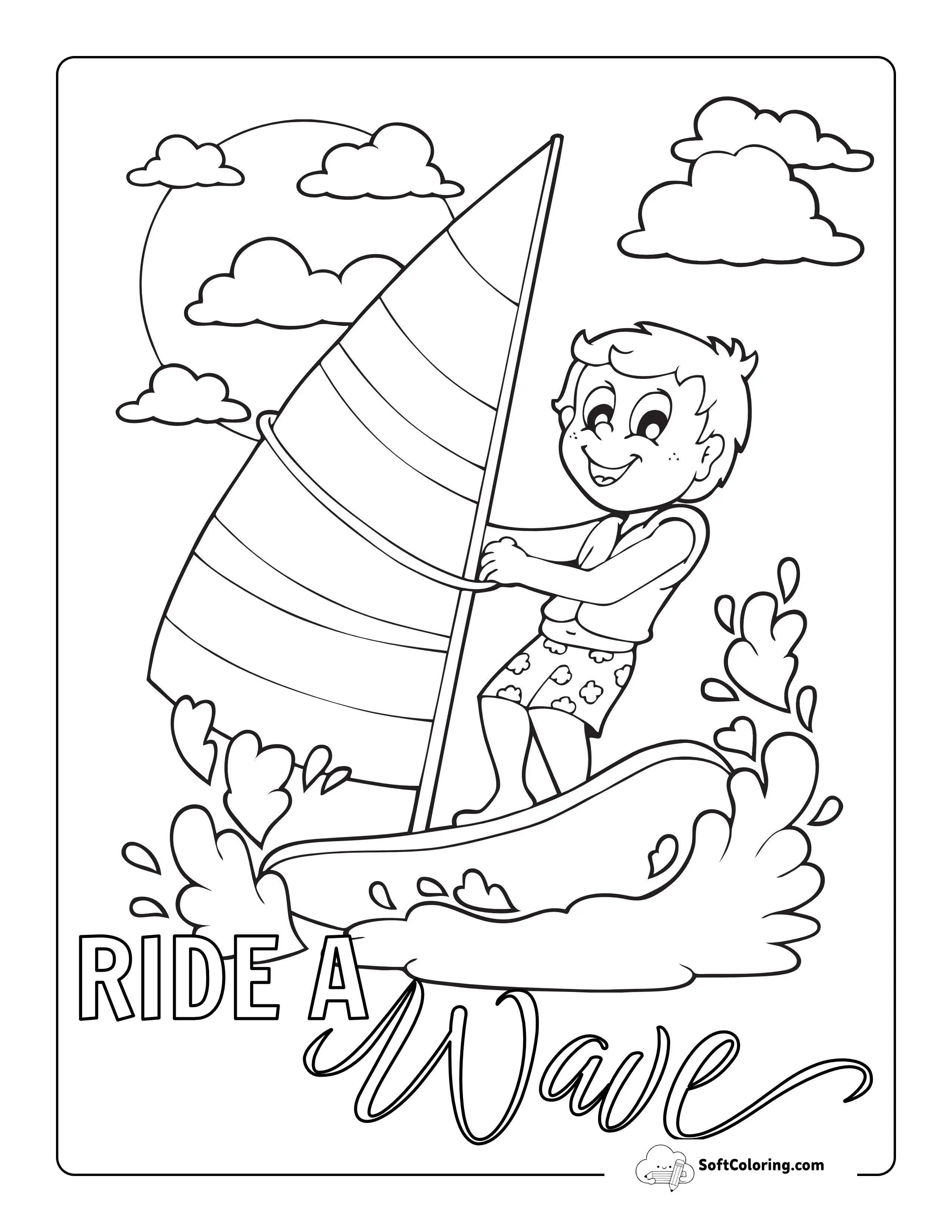 "Ride A Wave" Boy Windsurfing Coloring Sheet