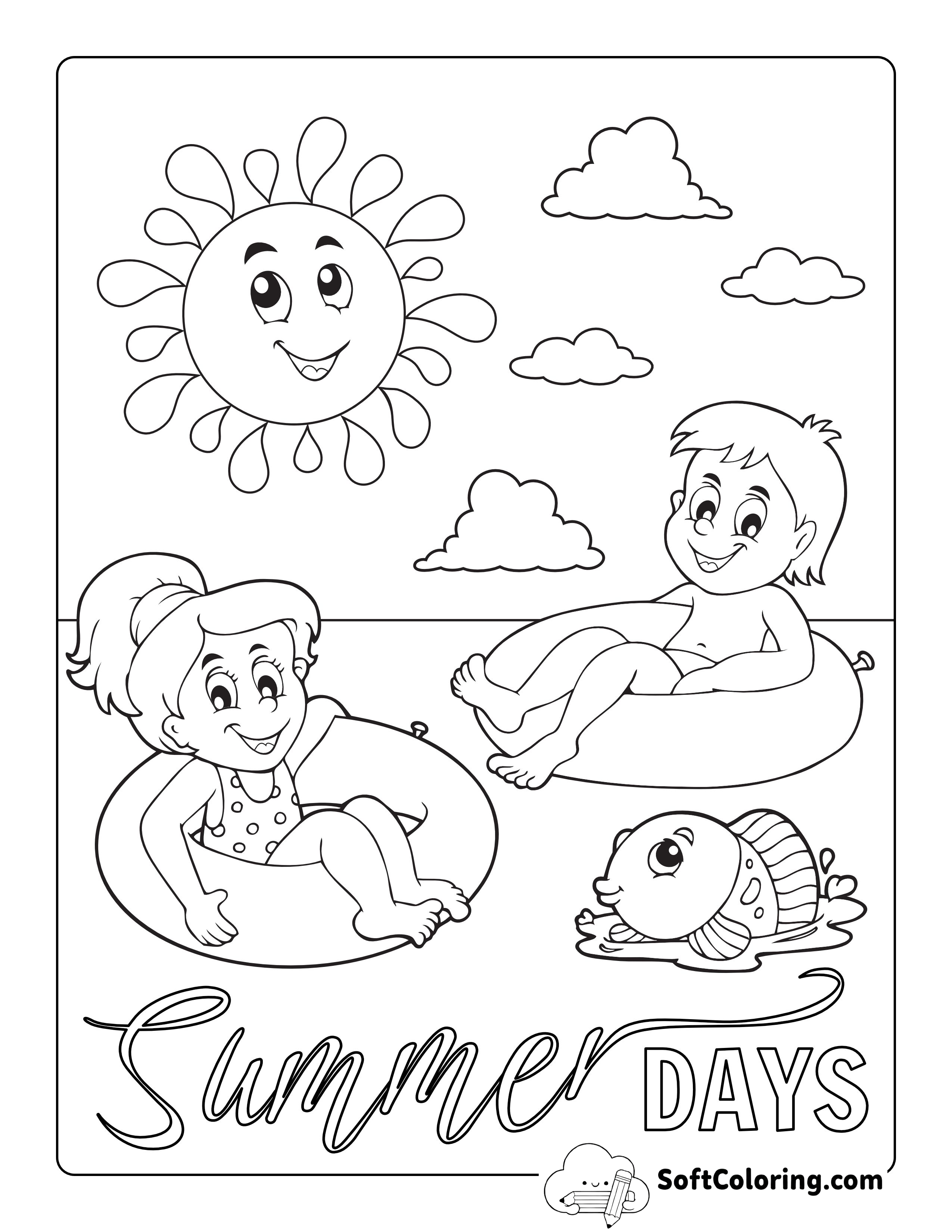 Summertime Sunny Day Coloring Page