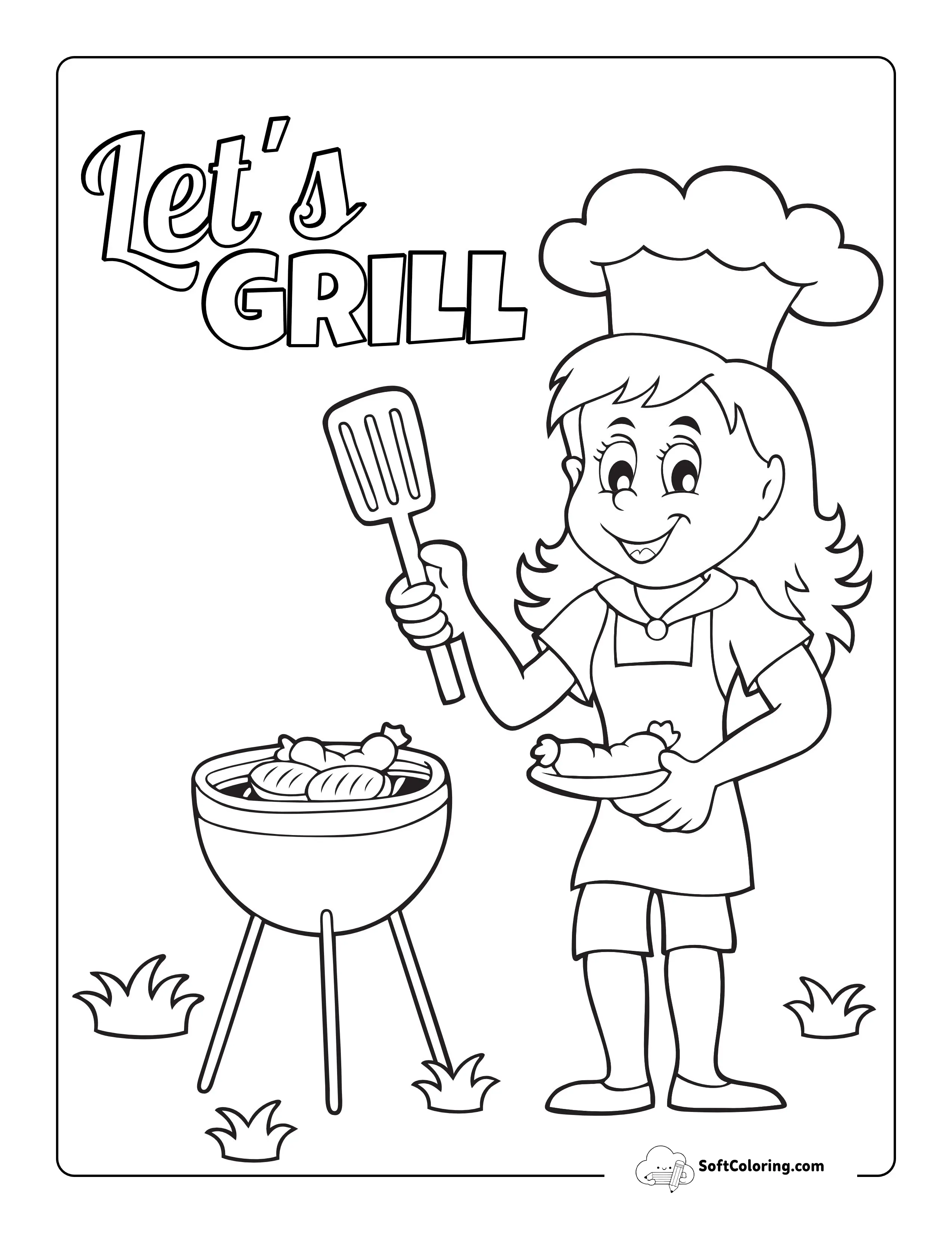 Easy Summer Barbecue Grill Coloring Page