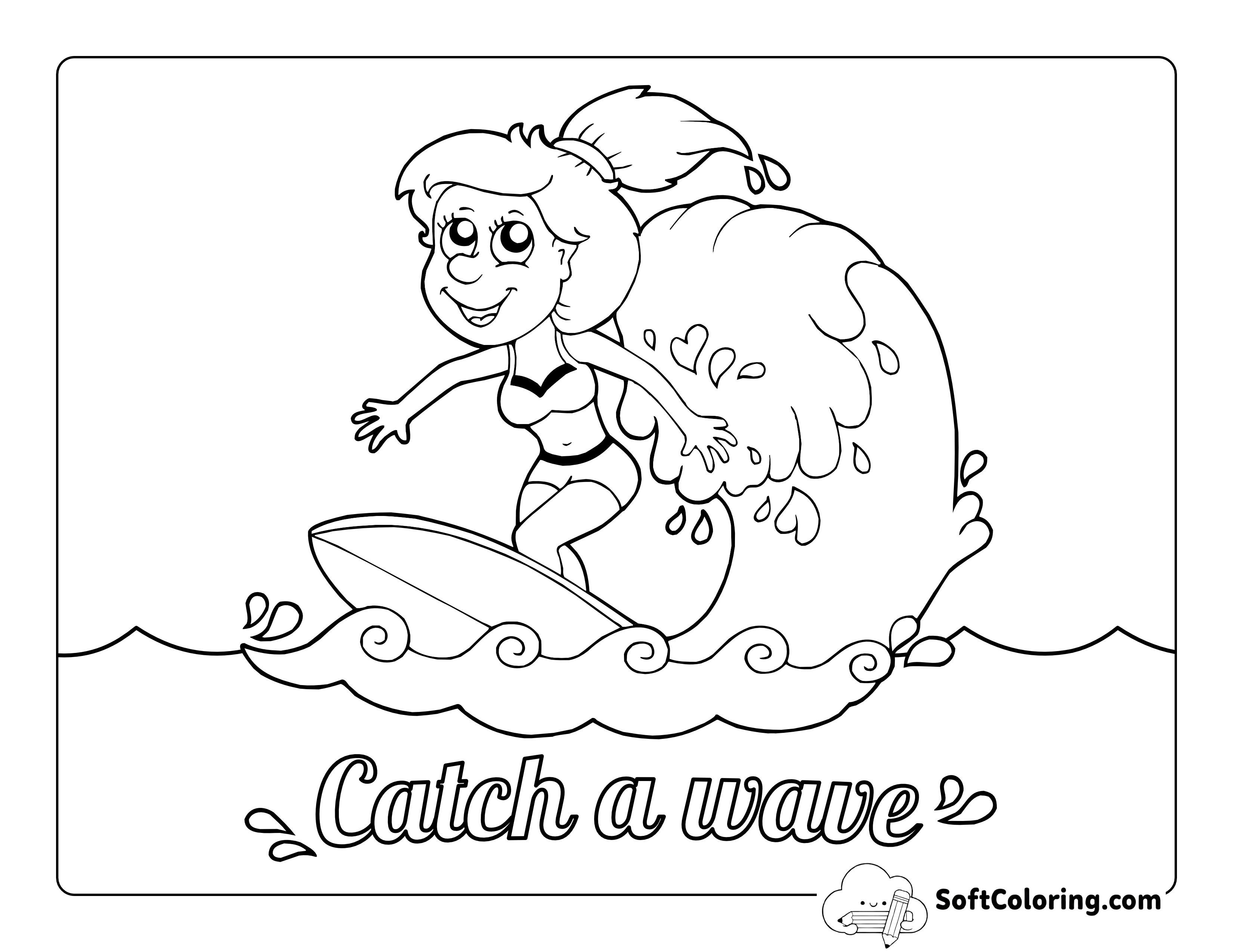 Girl Surfing Sports Coloring Sheet