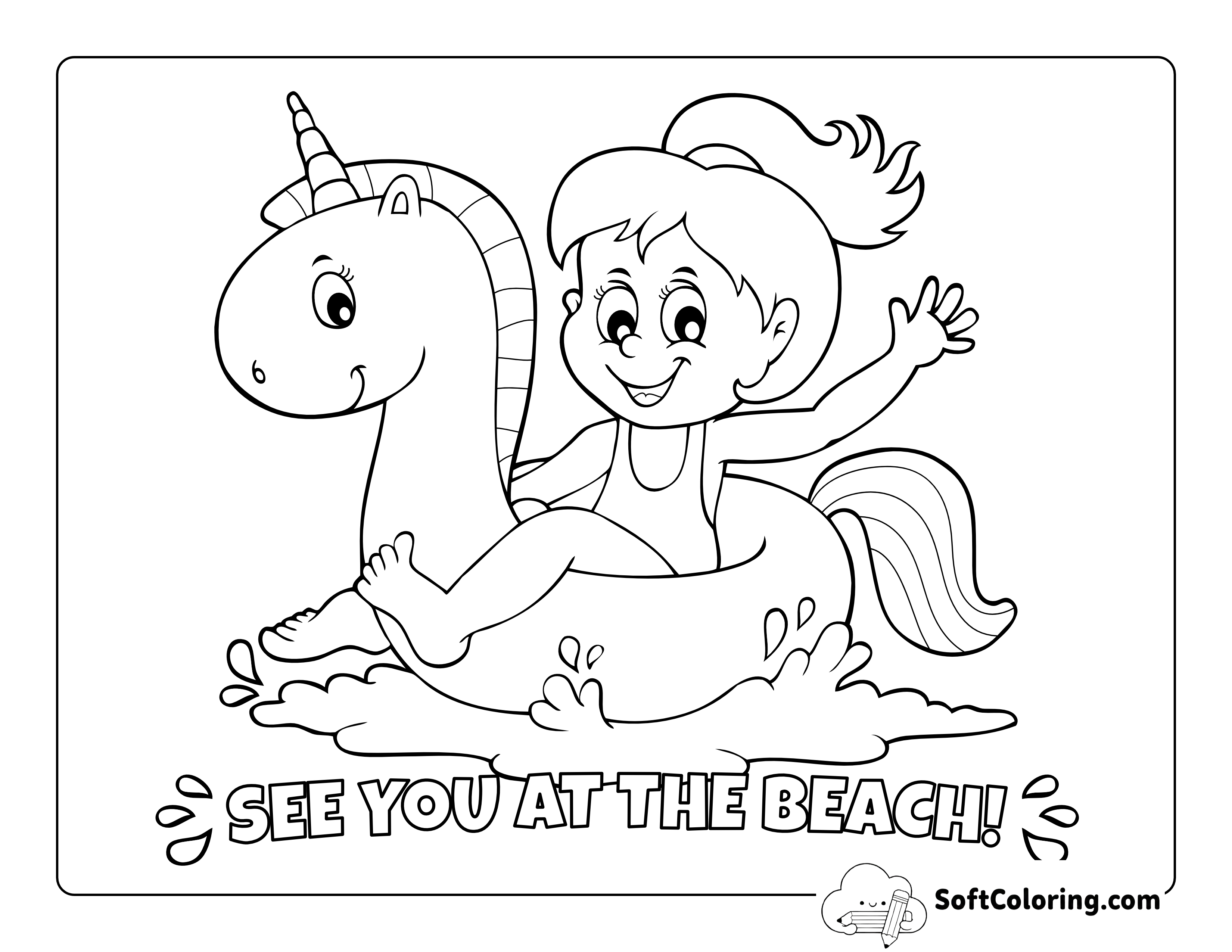 Girl on Unicorn Inflatable to Color
