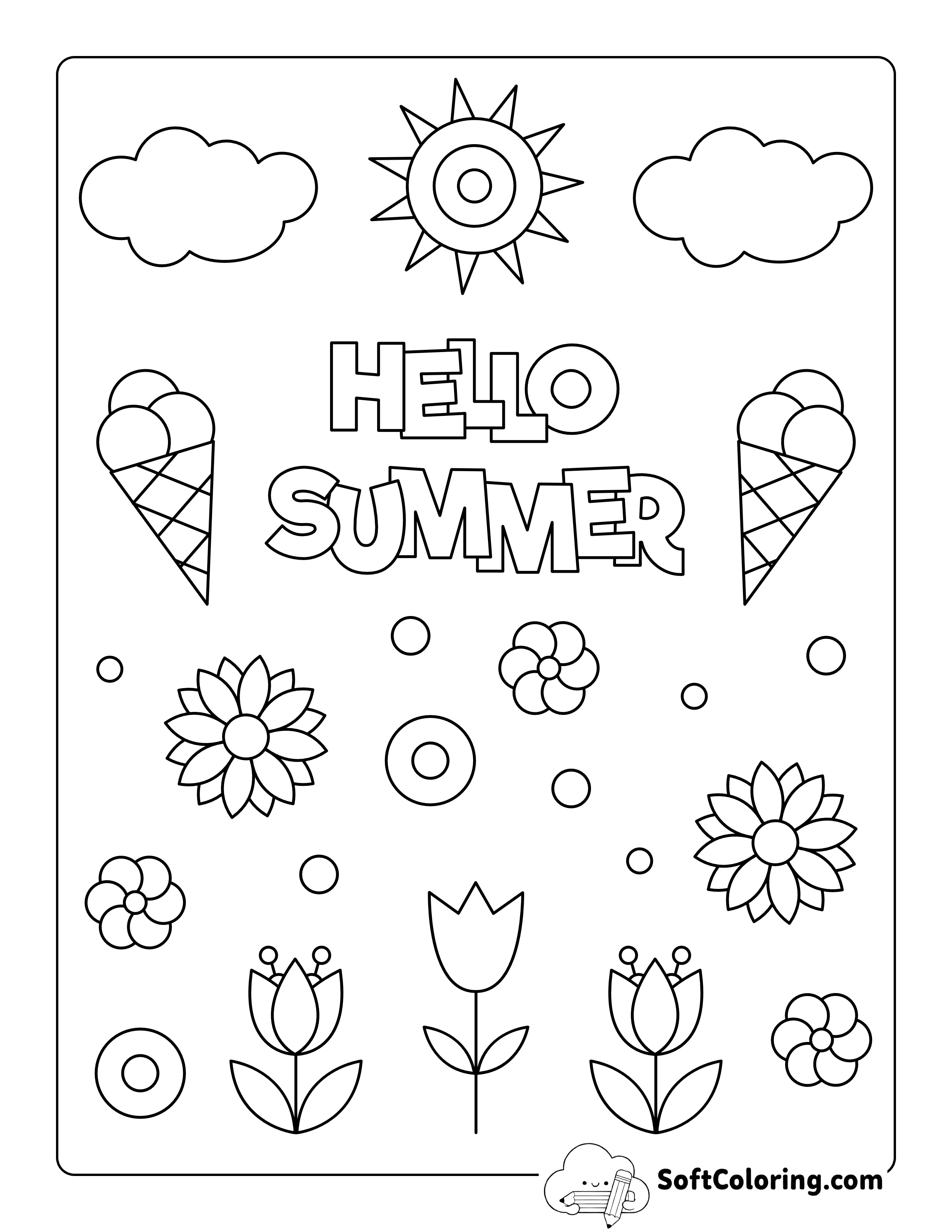 "Hello Summer" Coloring Page for Kids