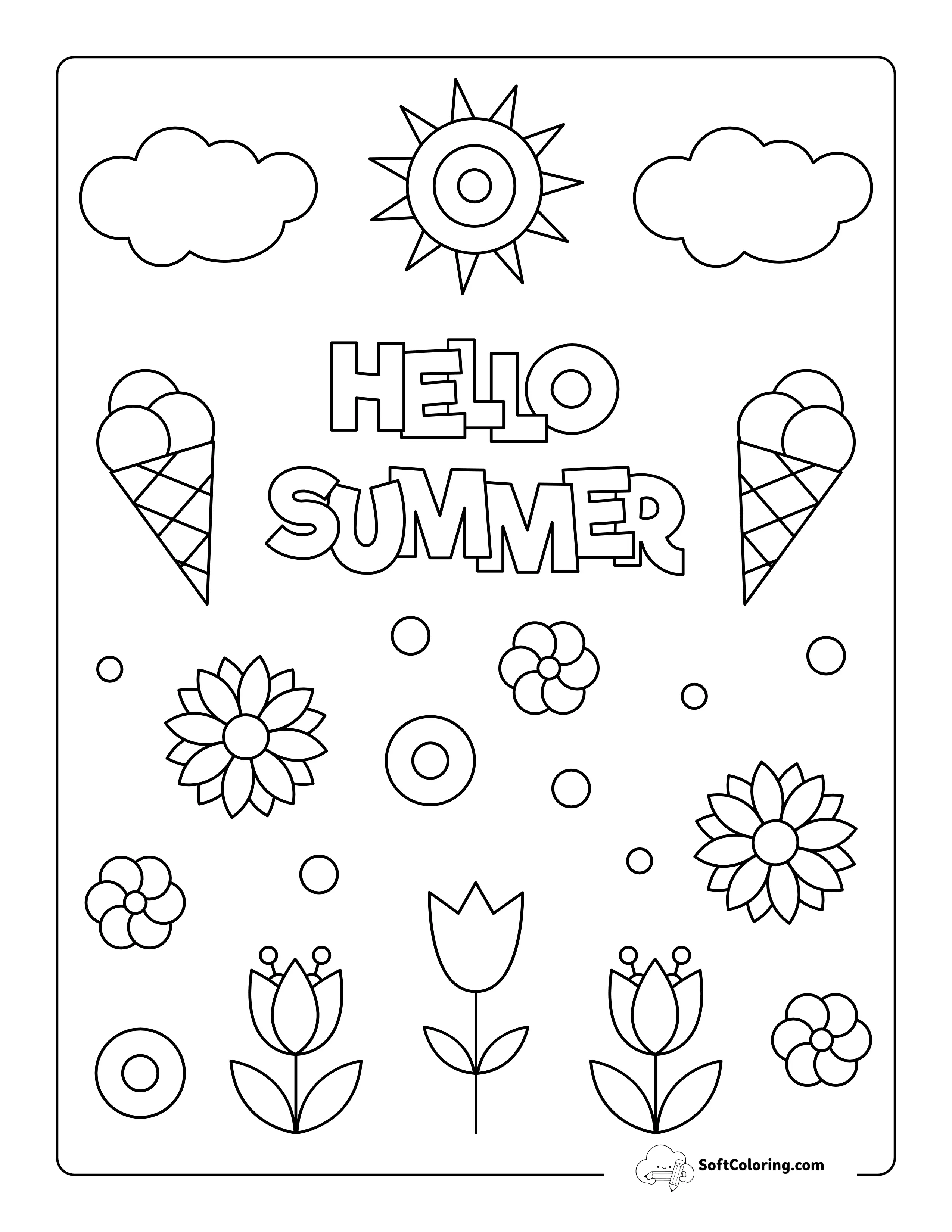 "Hello Summer" Coloring Page For Kids