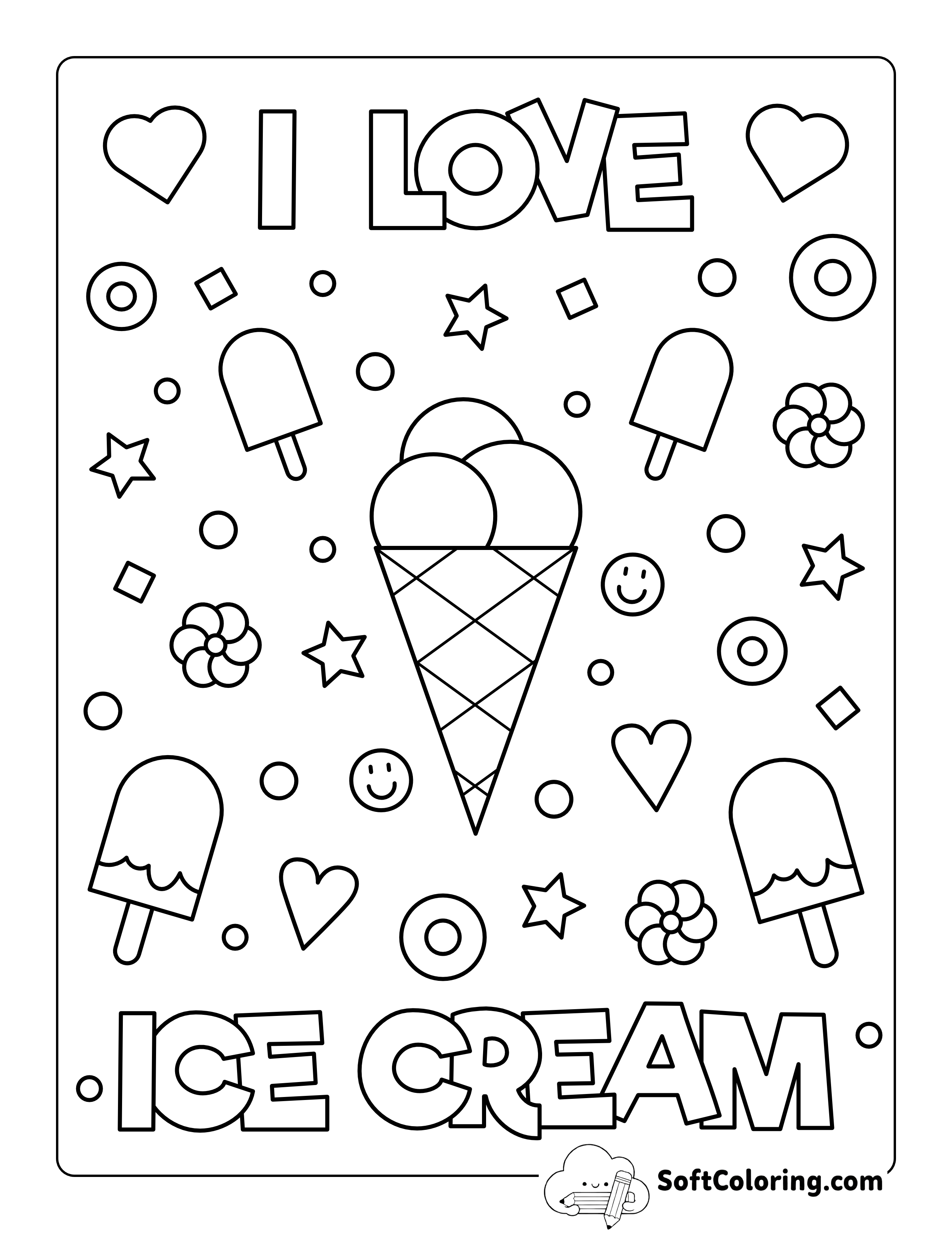 "I Love Ice Cream" Coloring Page