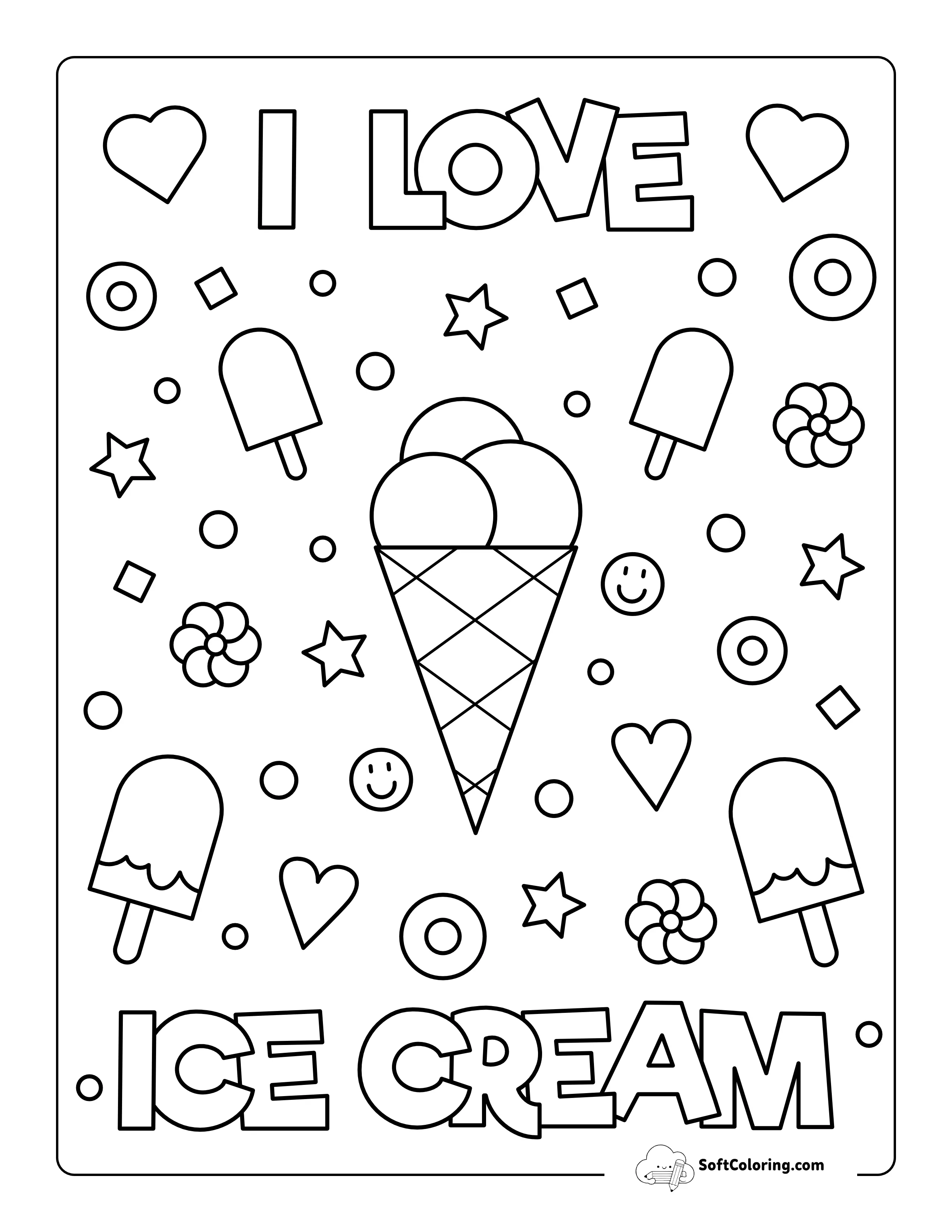 "I Love Ice Cream" Coloring Page