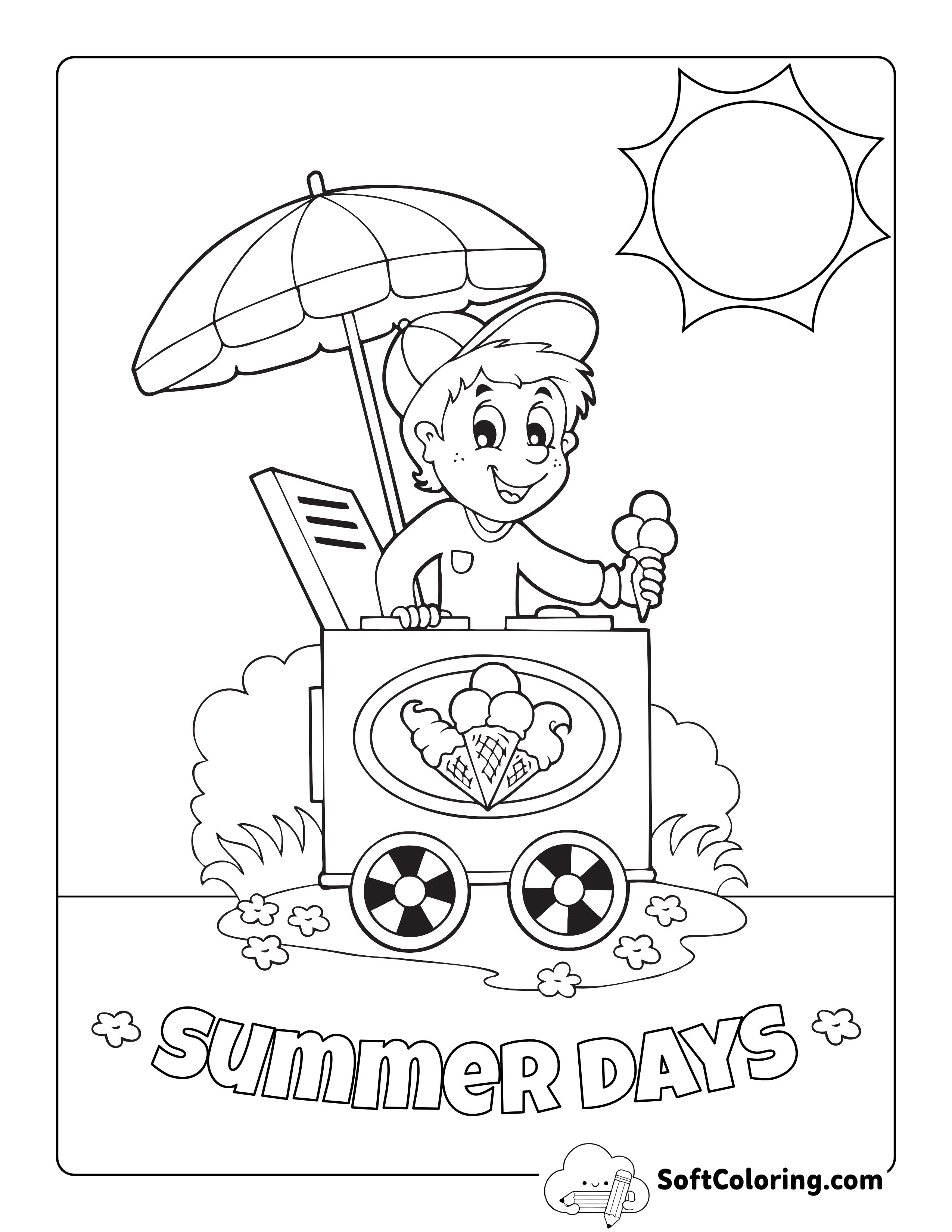 Summer Ice Cream Coloring Sheet for Kids