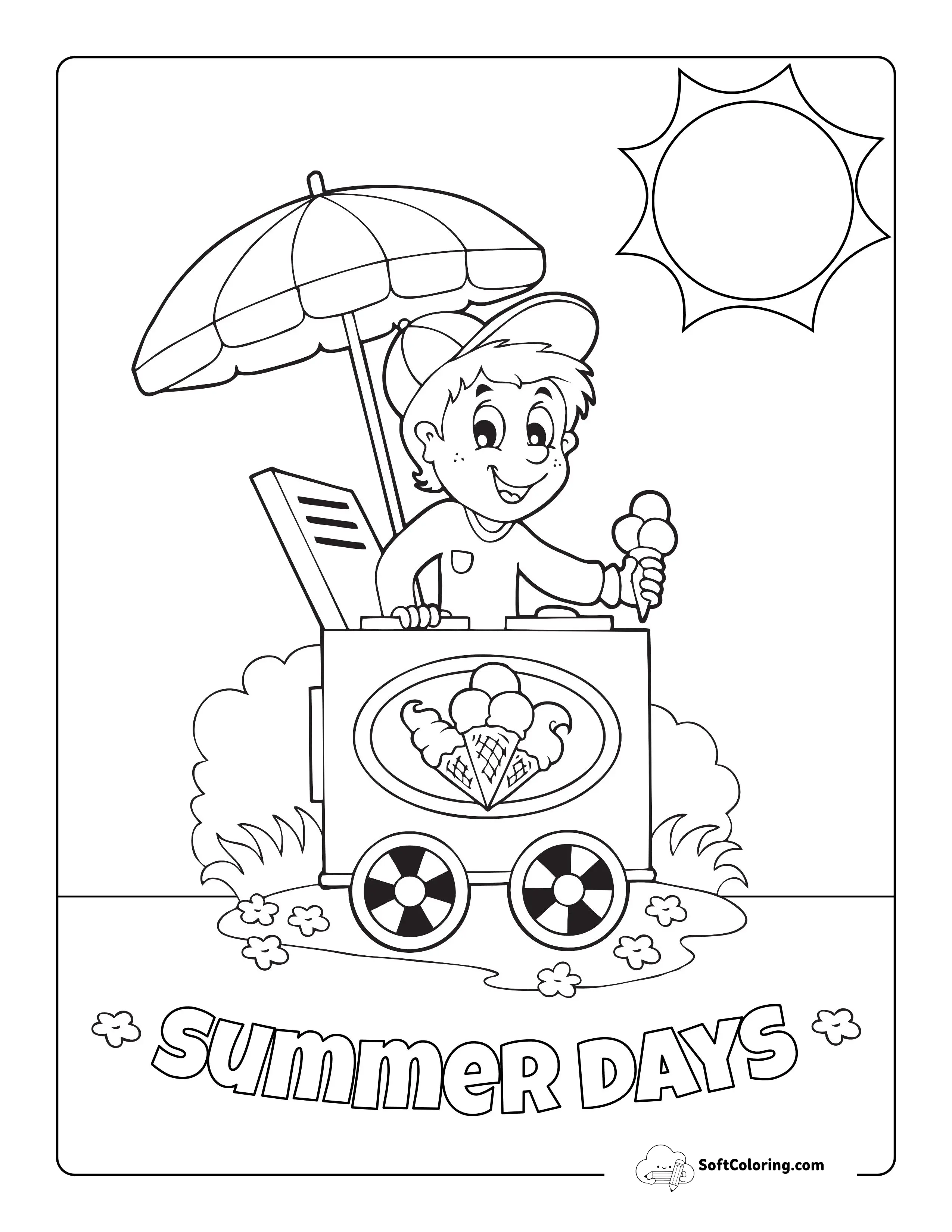 Summer Ice Cream Coloring Sheet For Kids