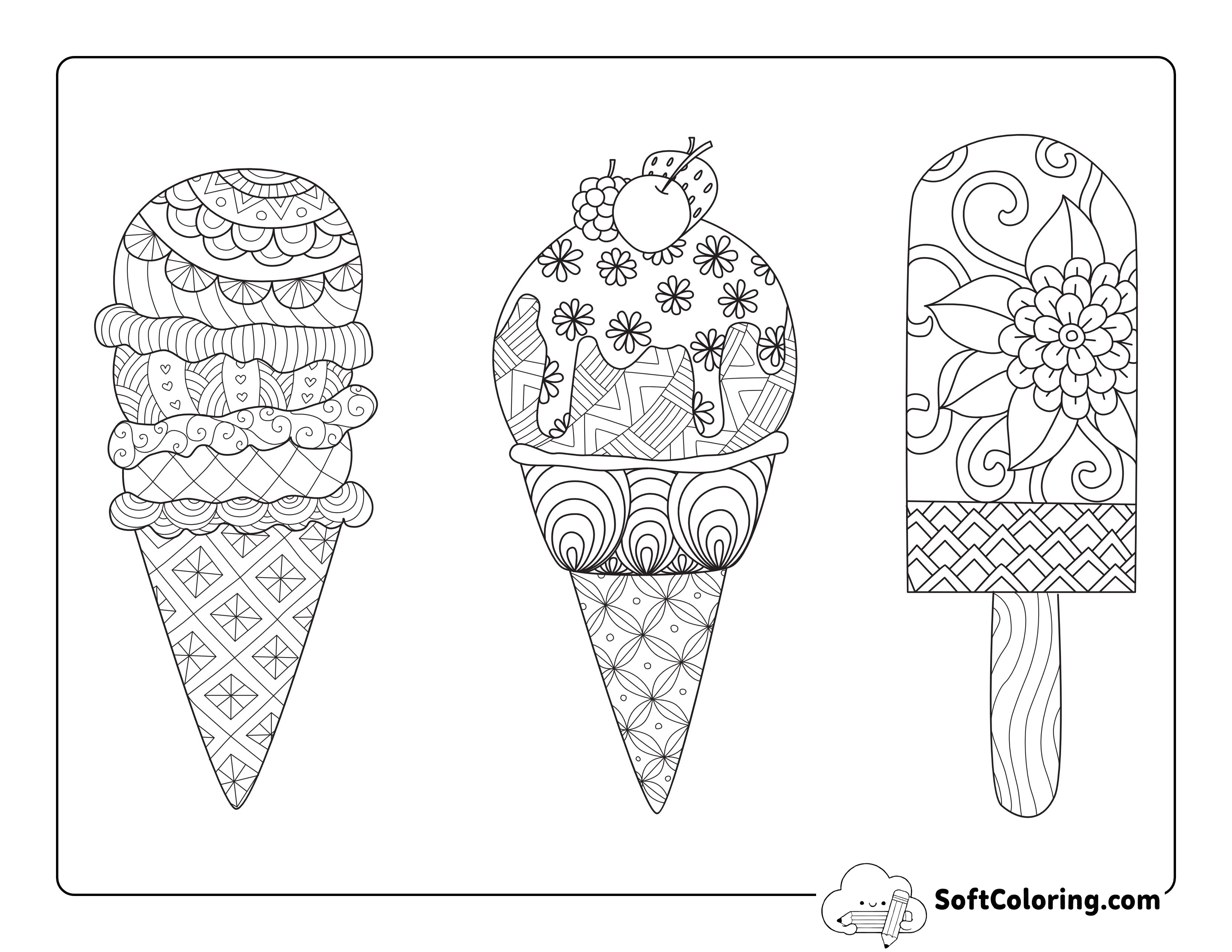 Ice Cream Coloring Page for Adults