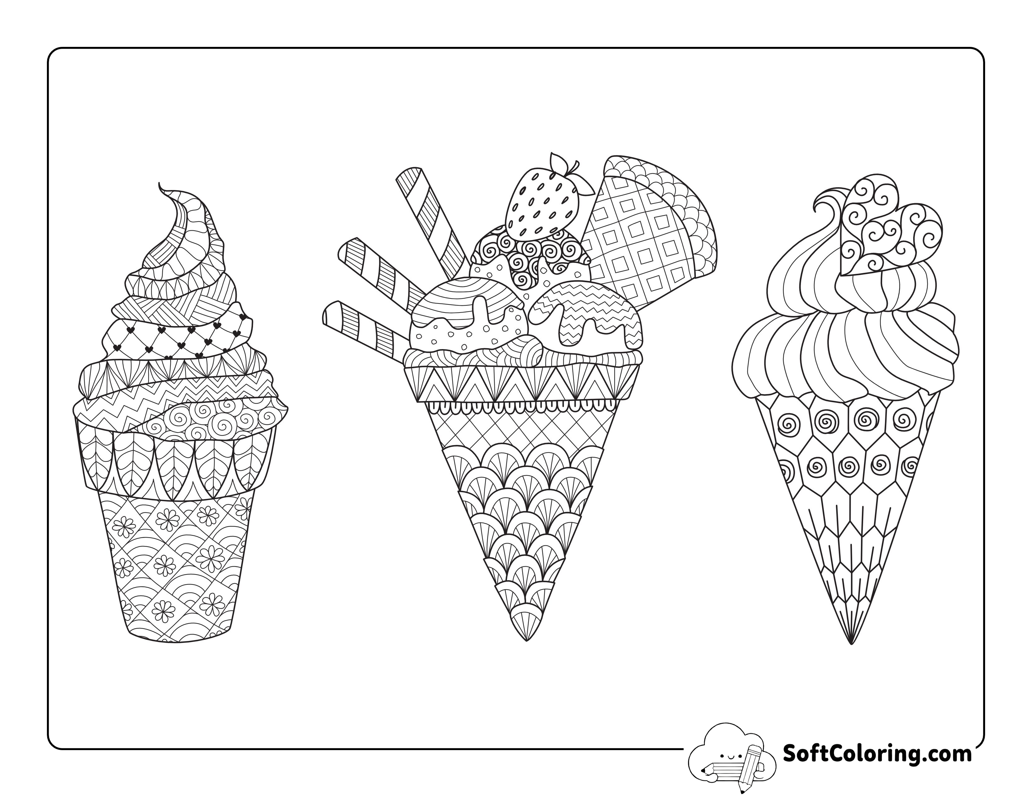 Ice Cream Coloring Page for Adults