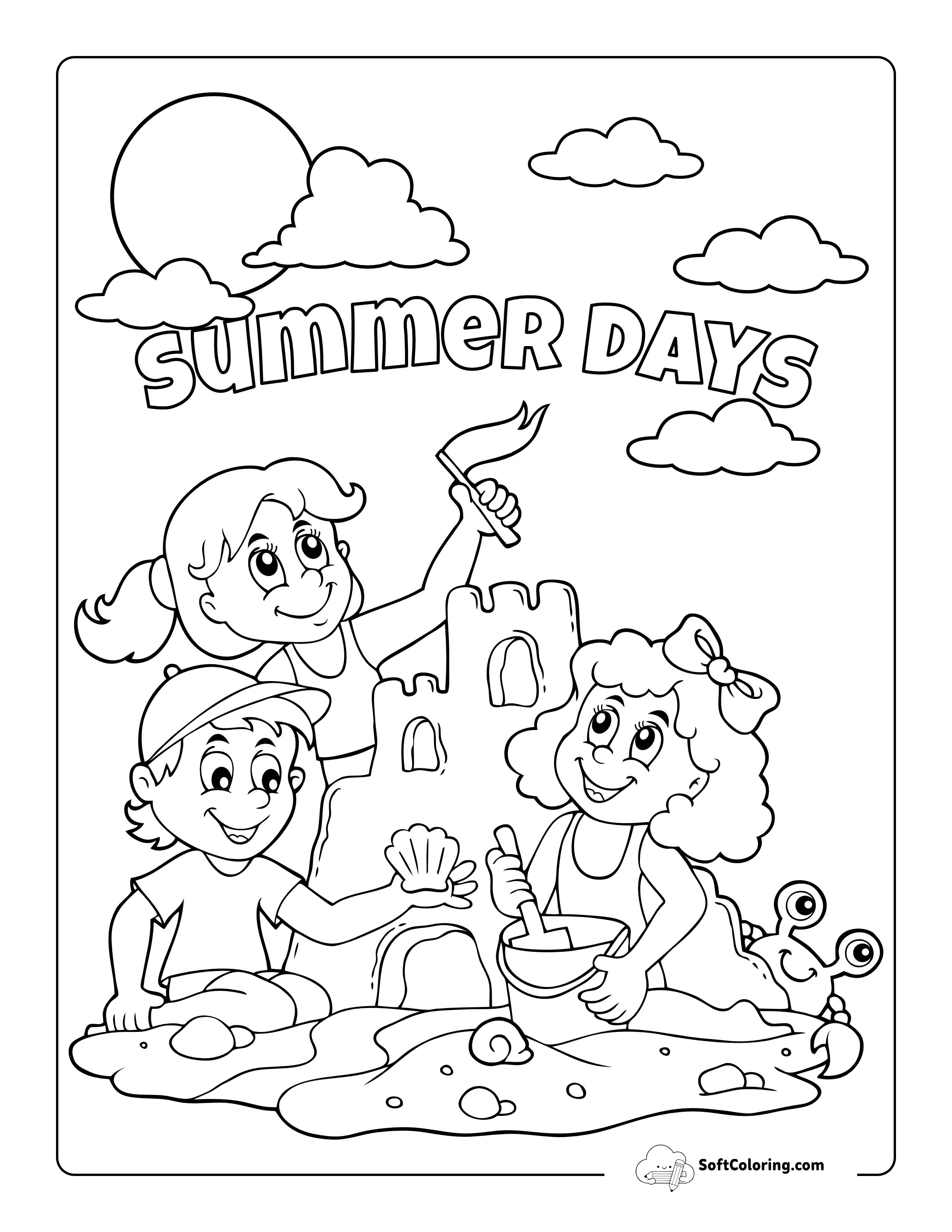 Beach Sandcastle Coloring Sheet