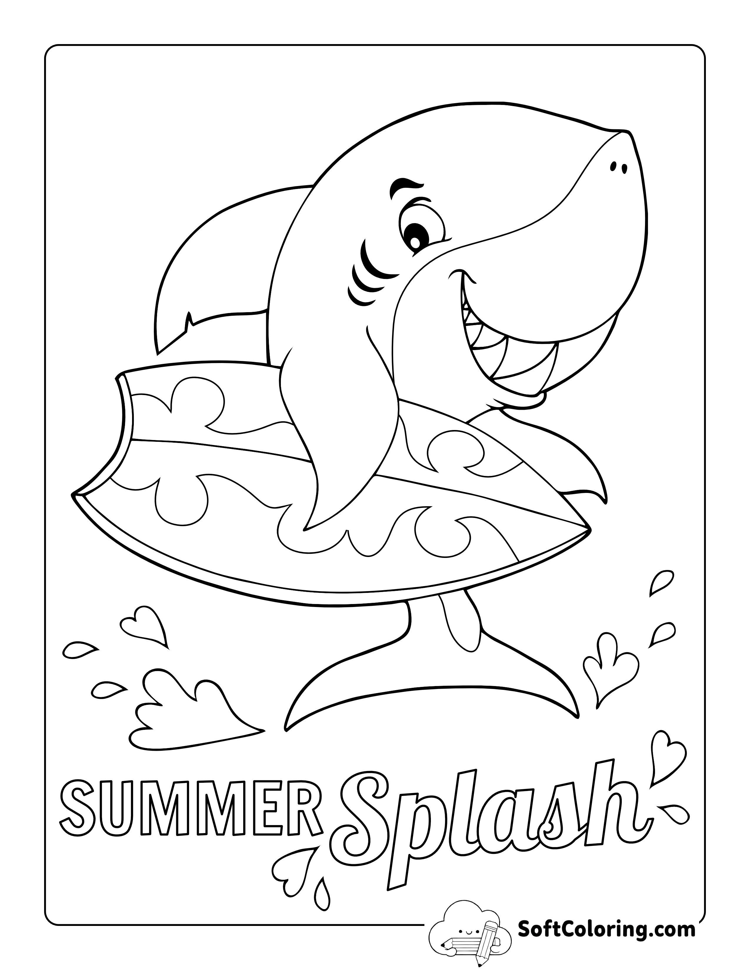 Funny Shark Summer Coloring Sheet