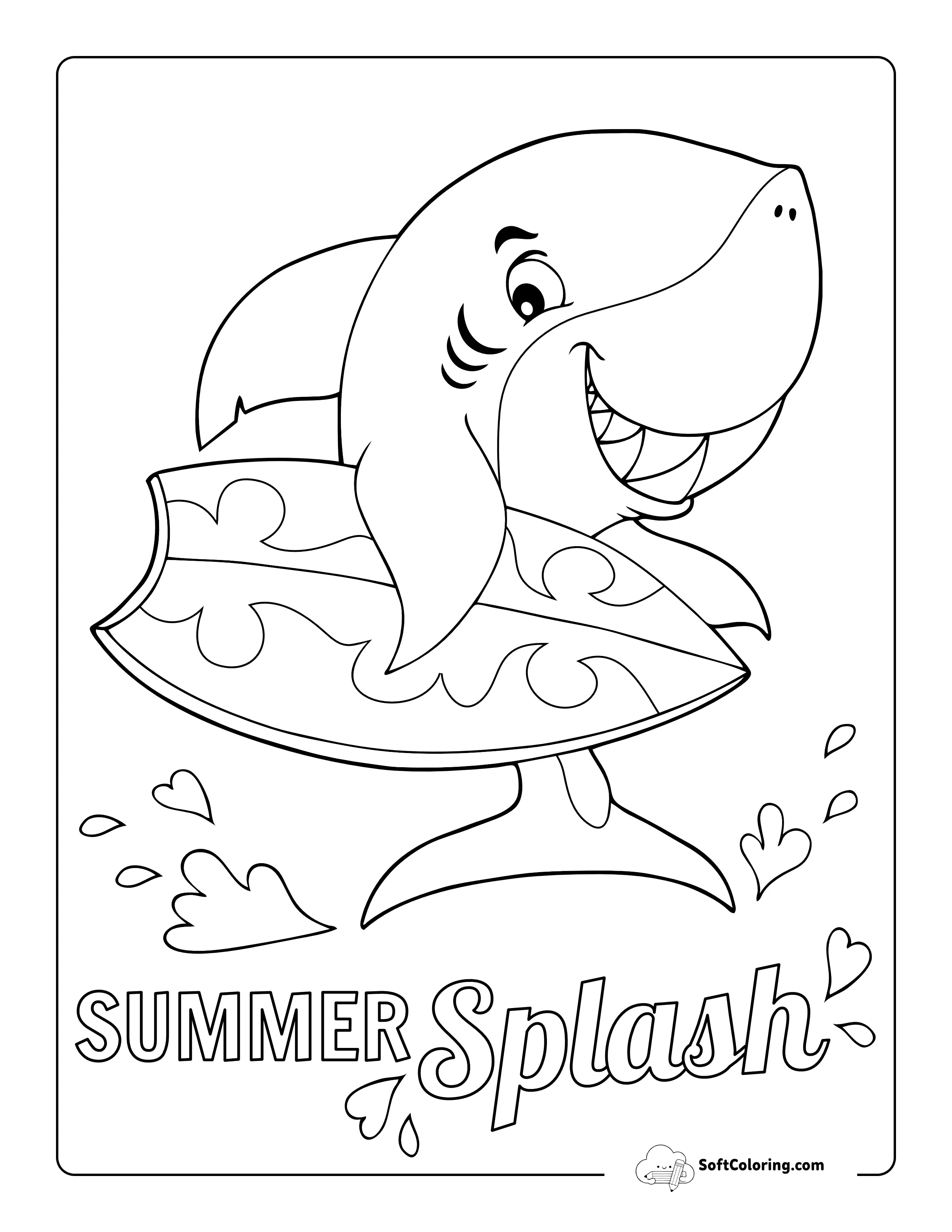 Funny Shark Summer Coloring Sheet