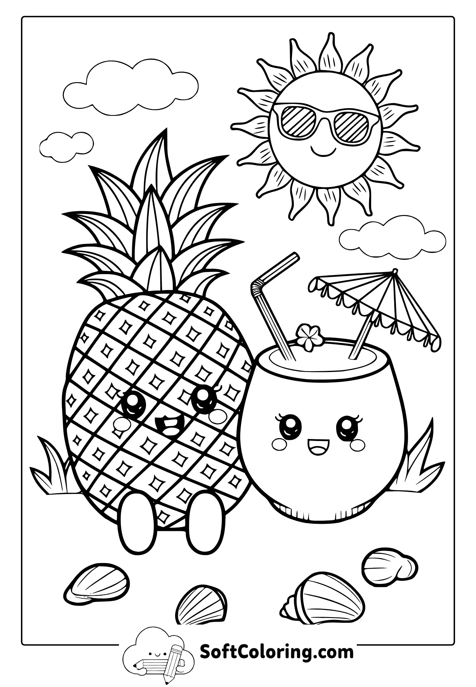 summer kawaii coloring page