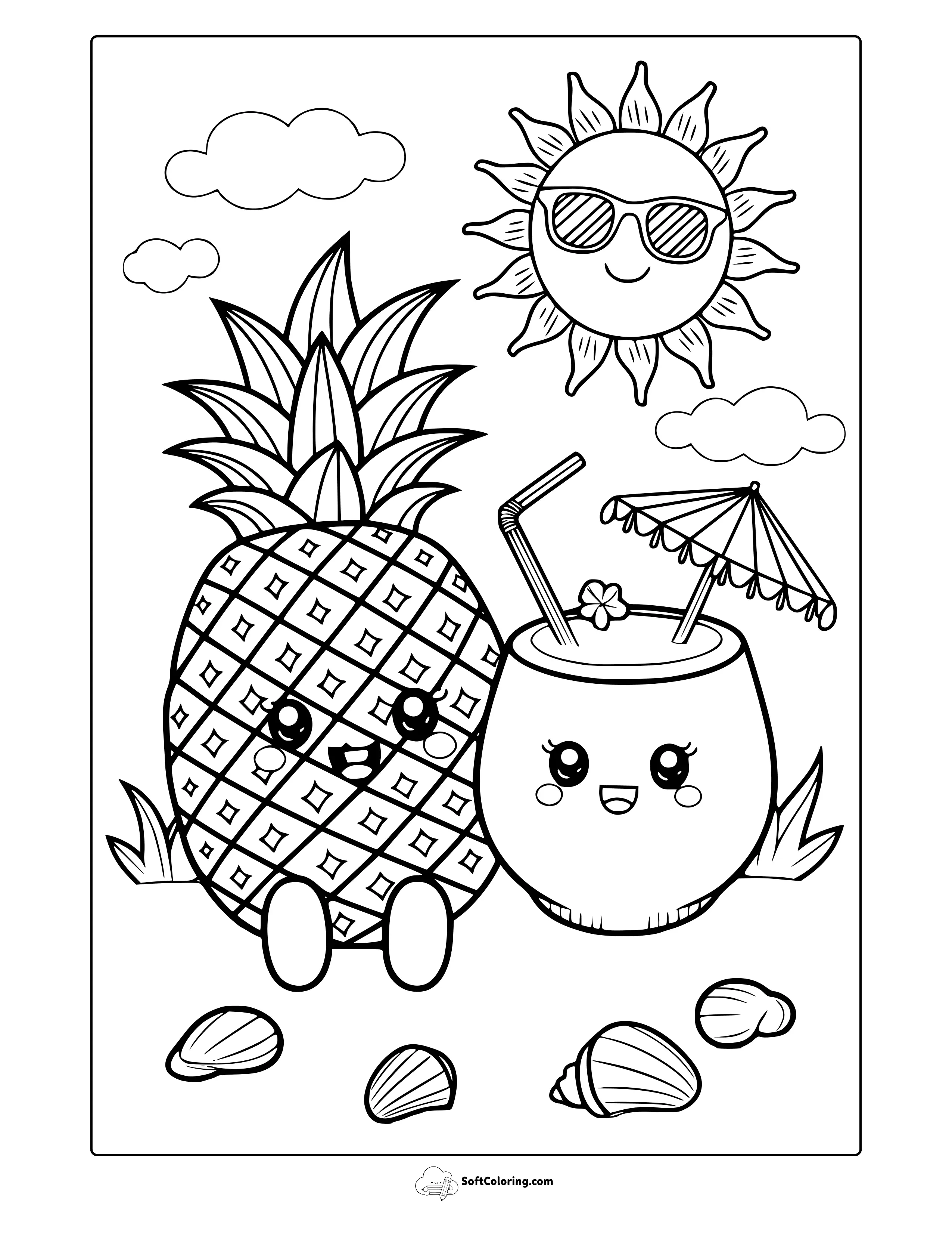 Summer Kawaii Coloring Page