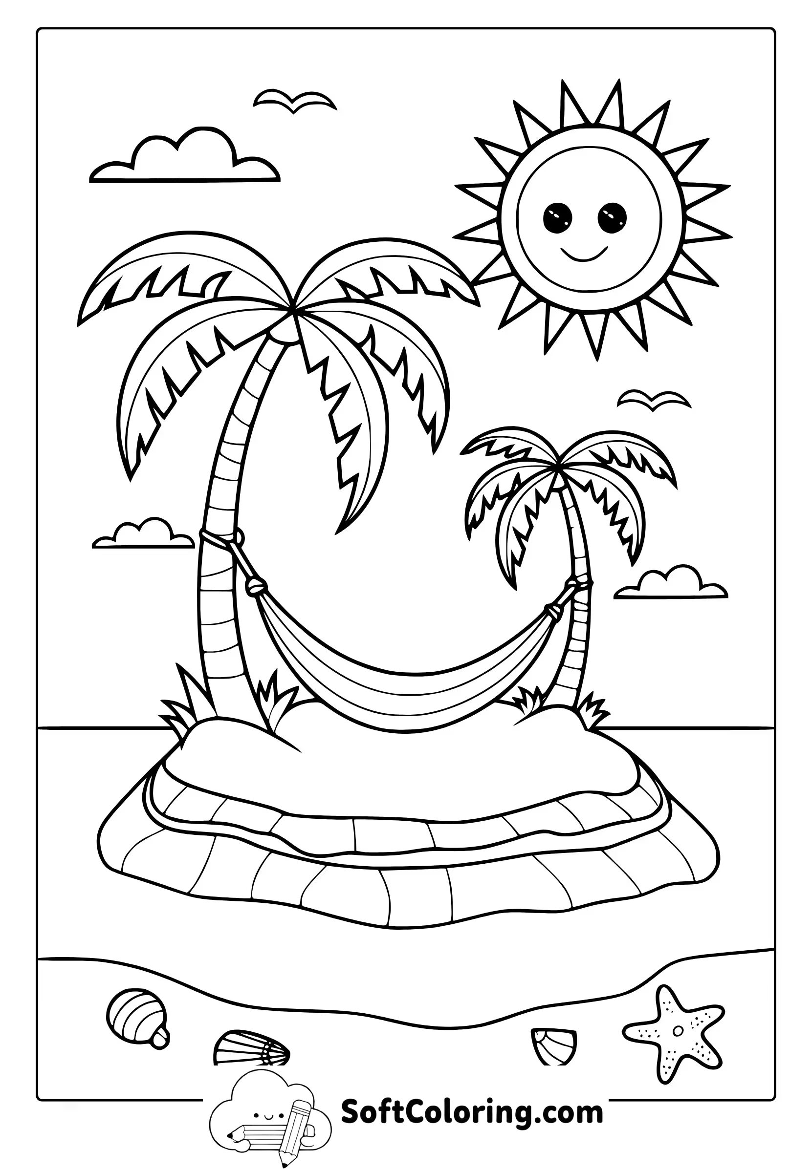 summer scene coloring page