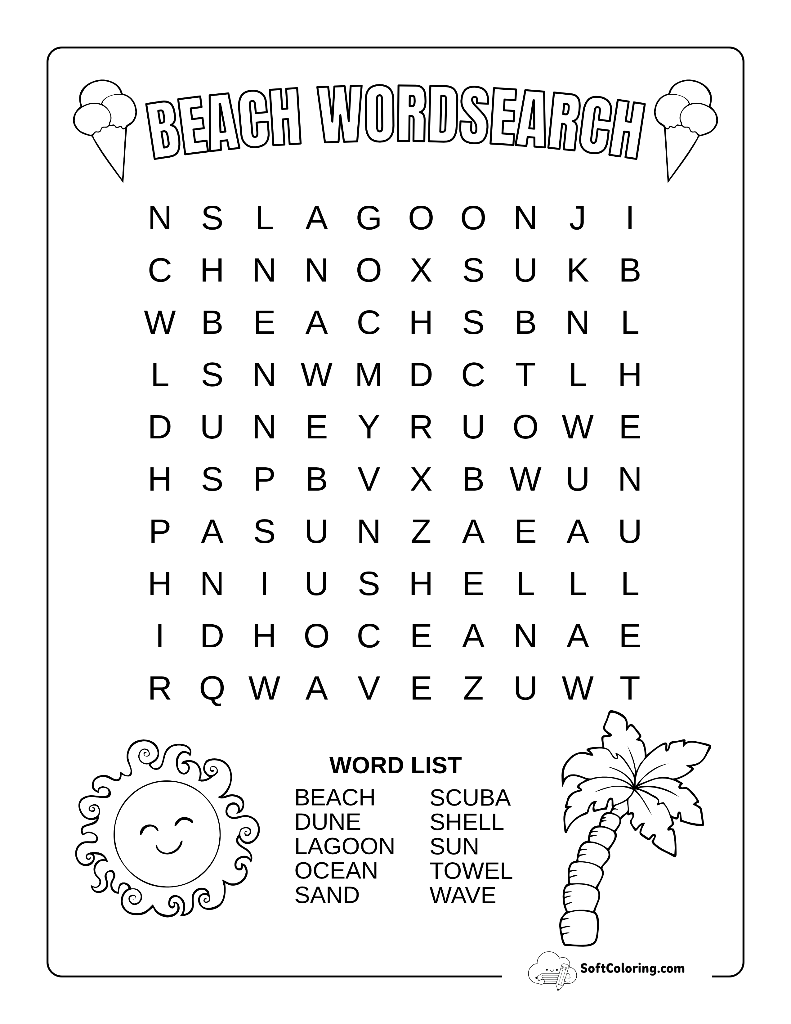 Easy Beach-Themed Summer Word Search