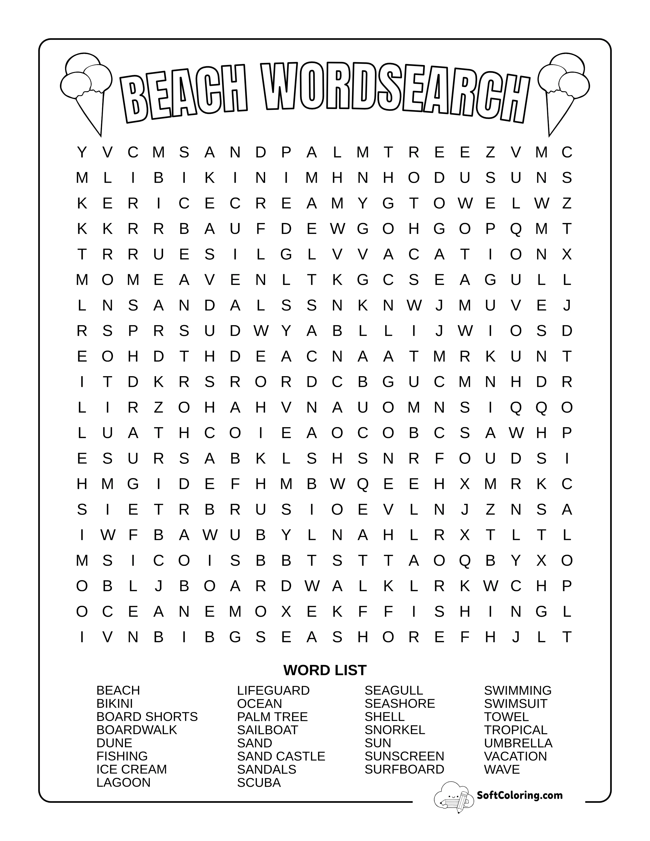 Hard Beach-Themed Summer Word Search