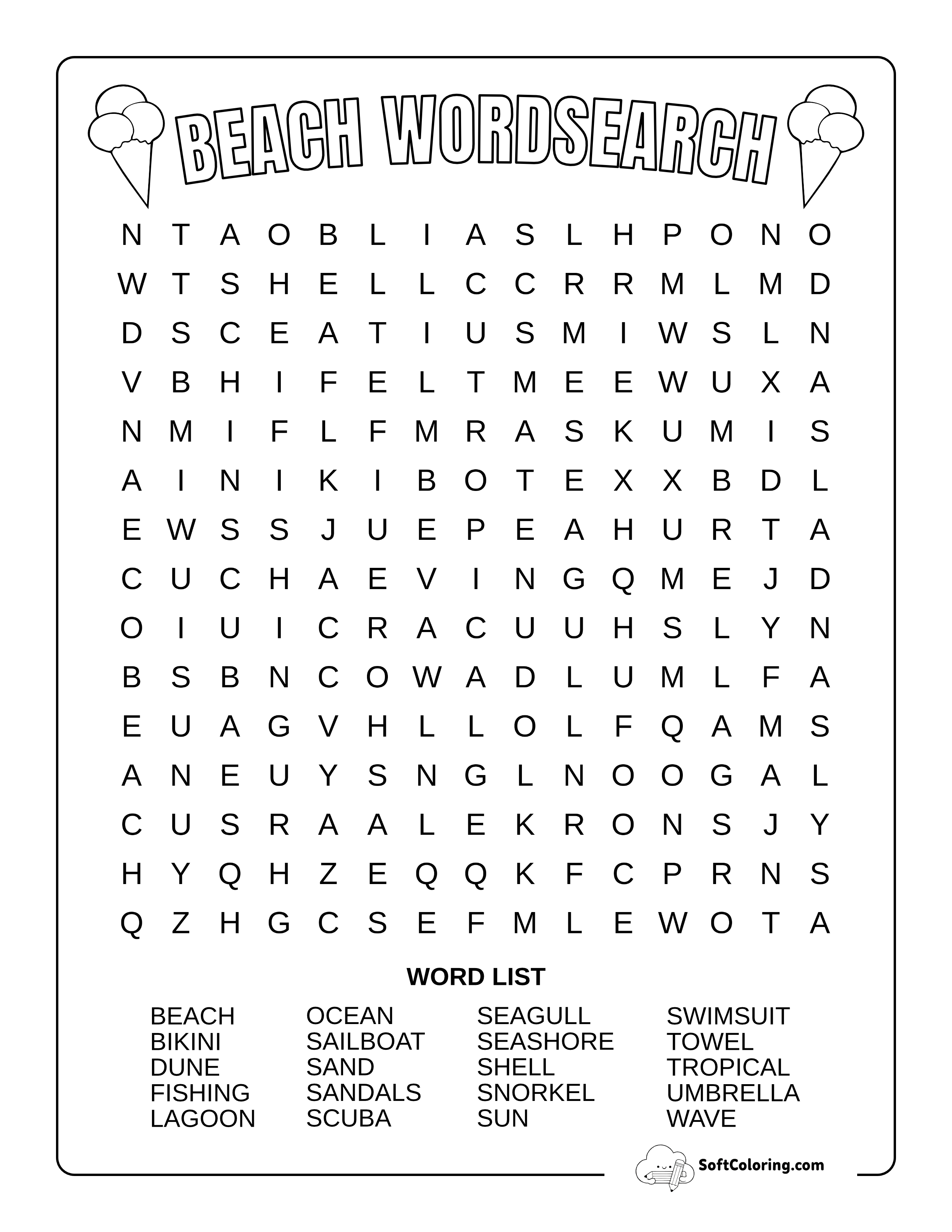 Medium Beach-Themed Summer Word Search