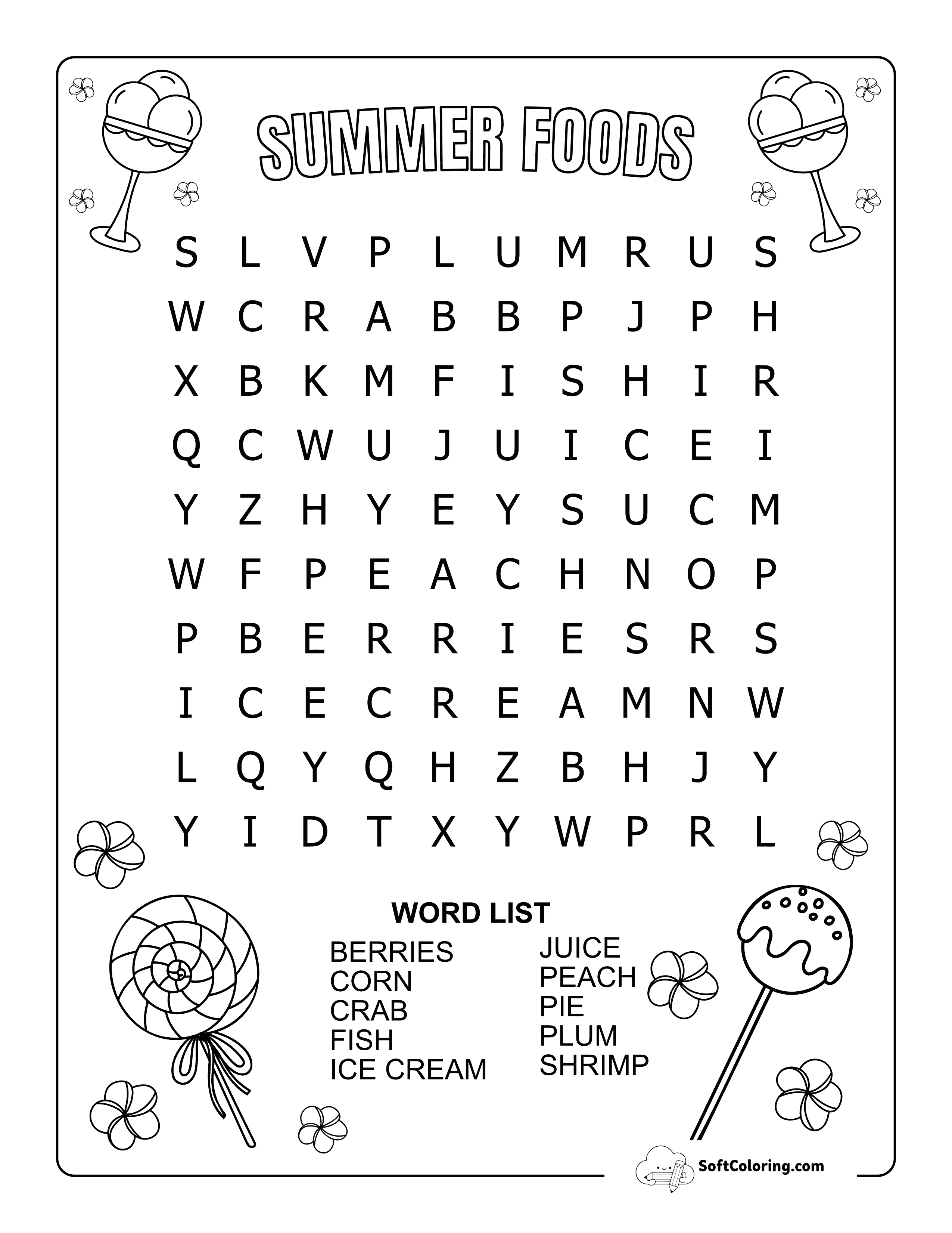 *New* Easy Summer Foods Word Search