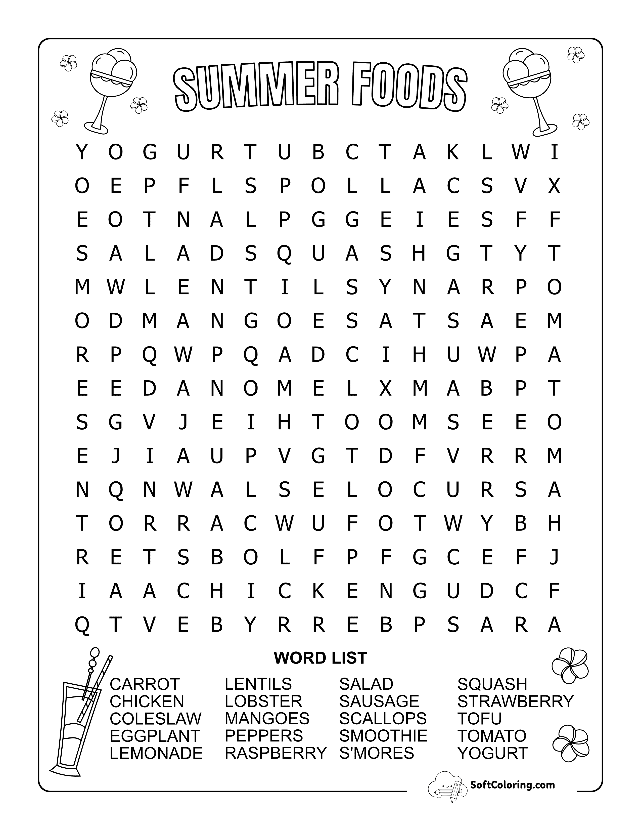 *New* Medium Summer Foods Word Search