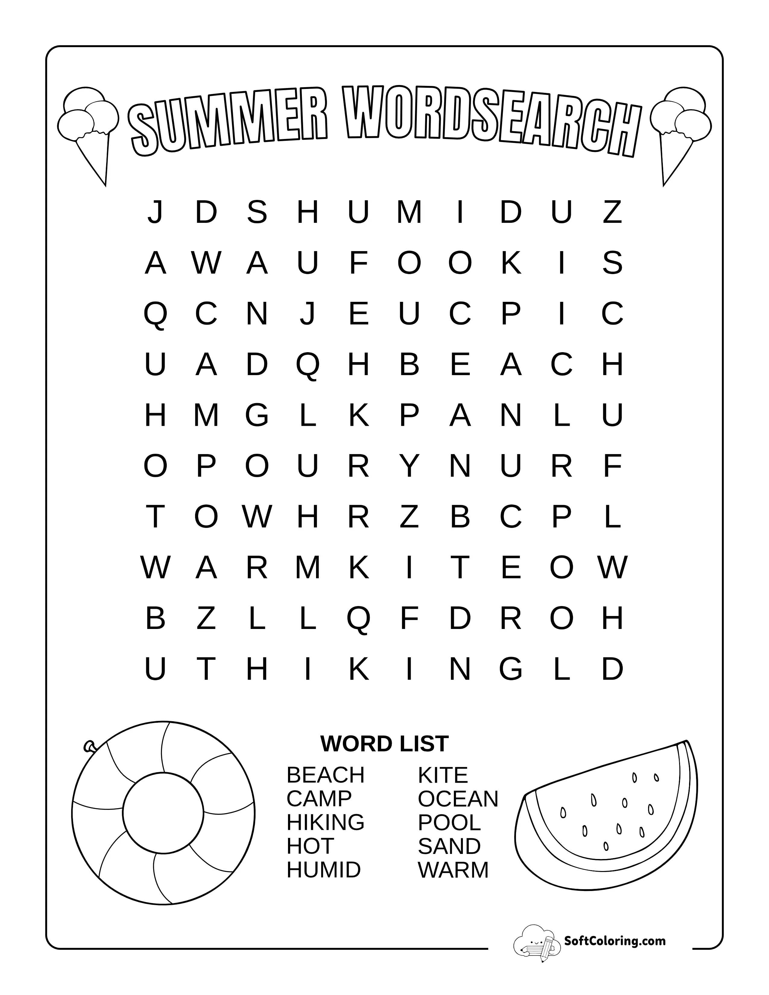 Easy Summer Word Search