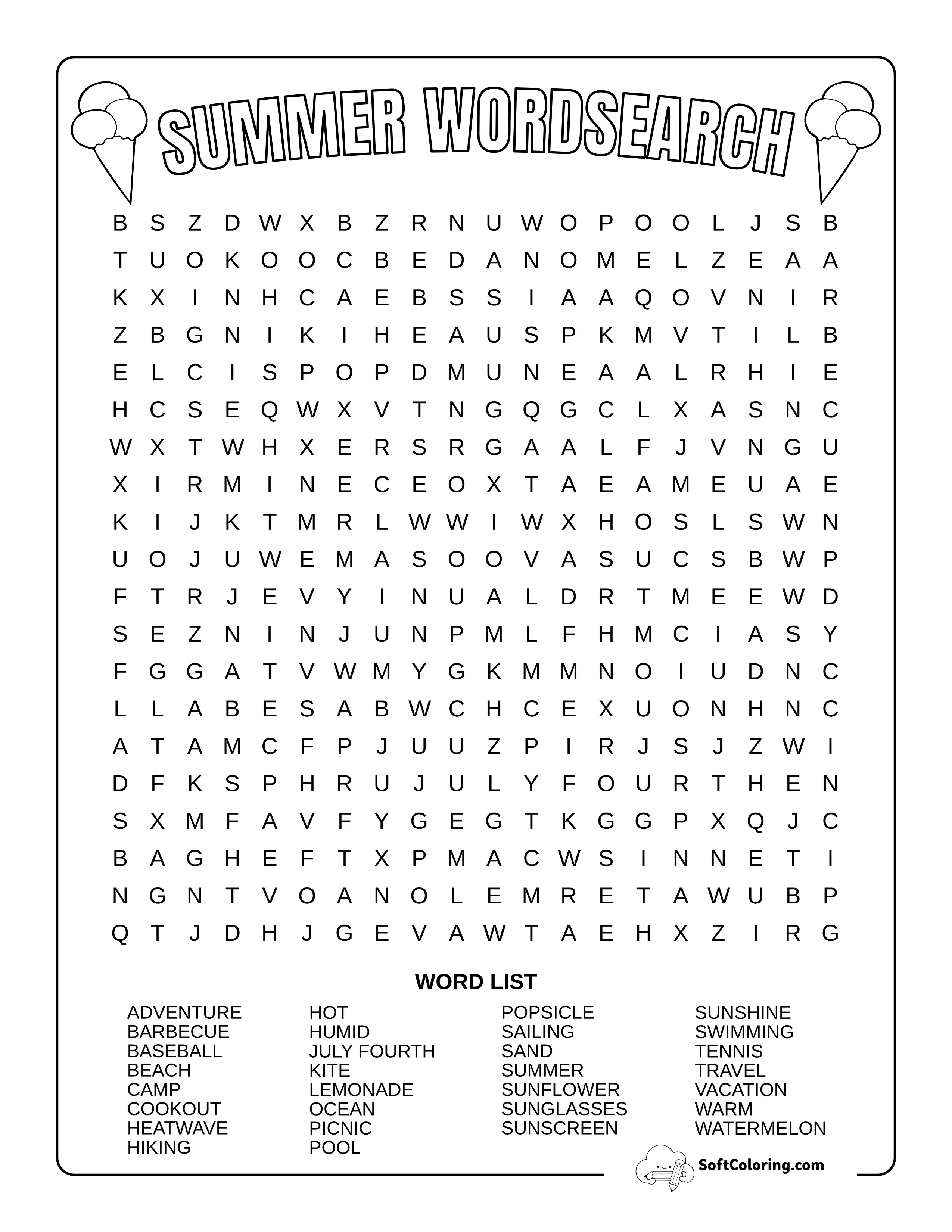 Hard Summer Word Search