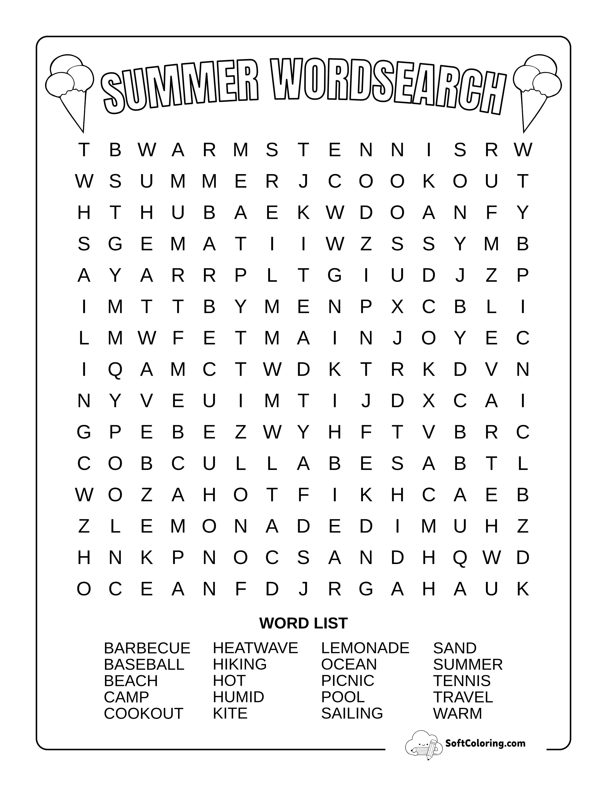 Medium Summer Word Search