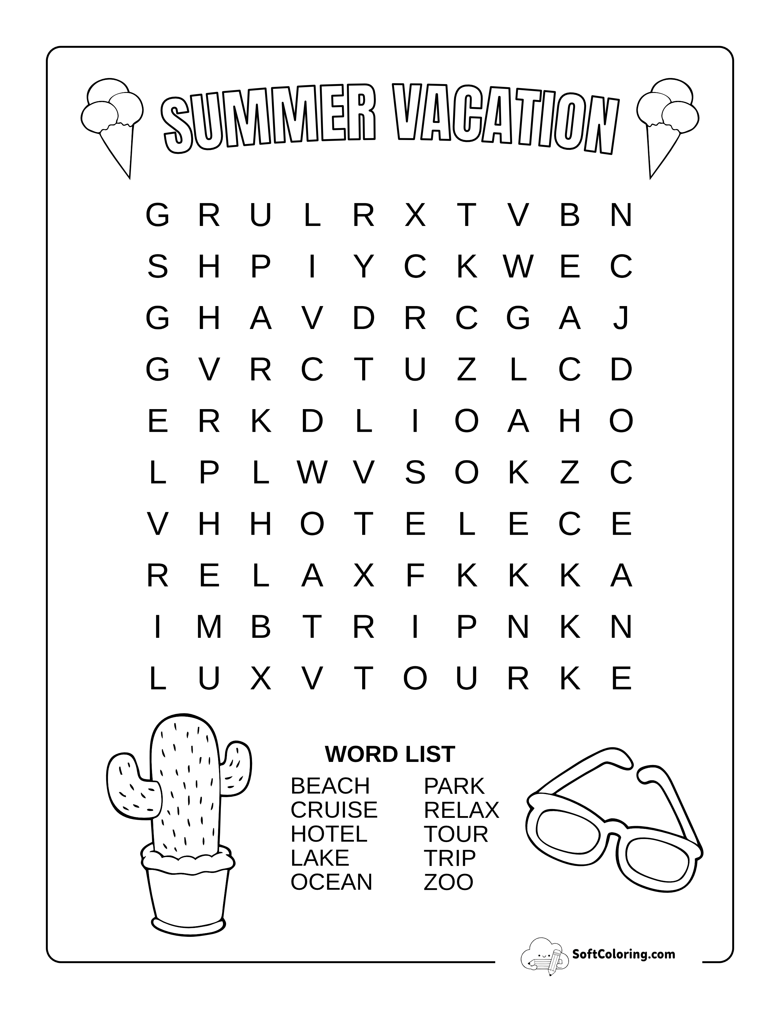 Easy Vacation-Themed Summer Word Search