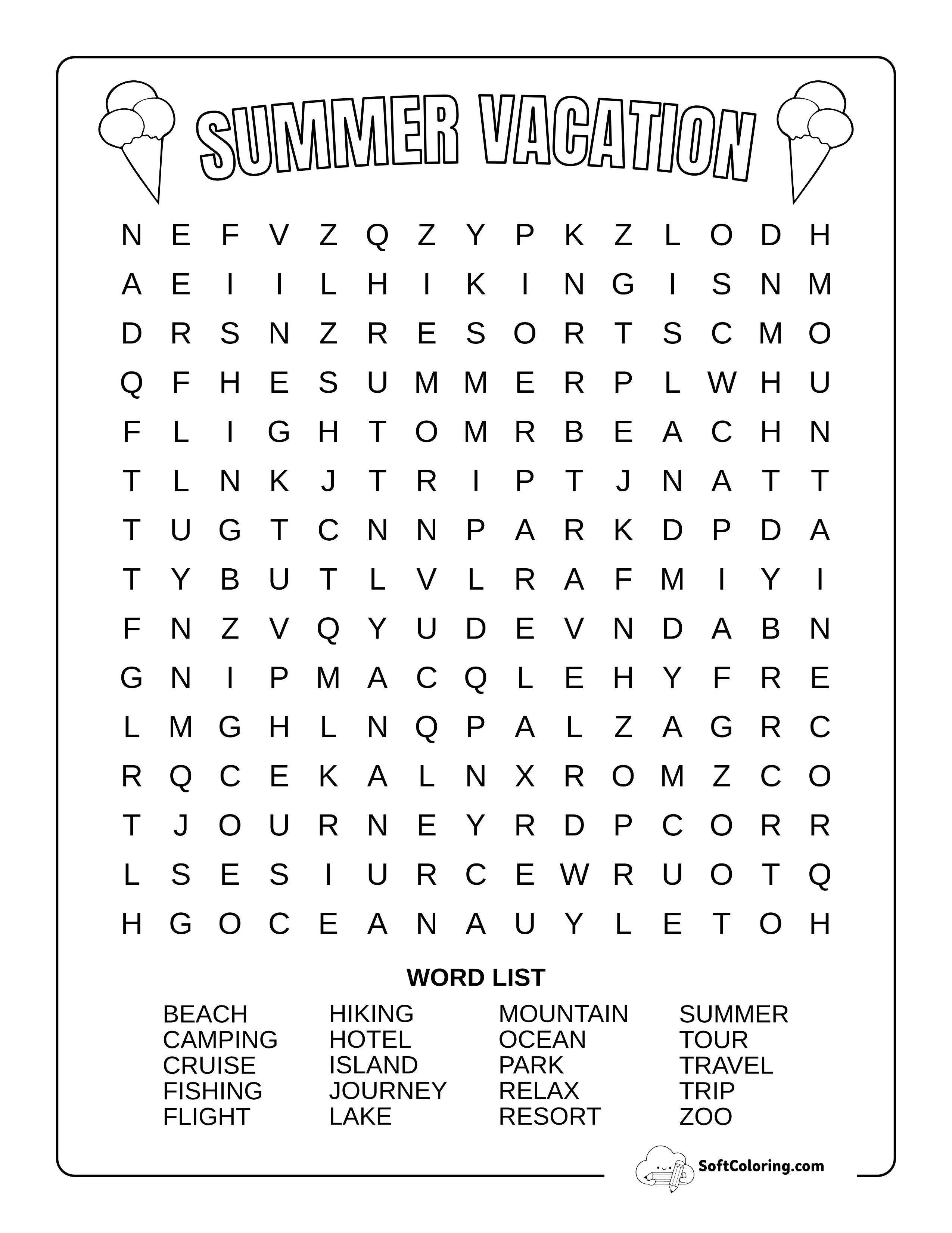 Medium Vacation-Themed Summer Word Search