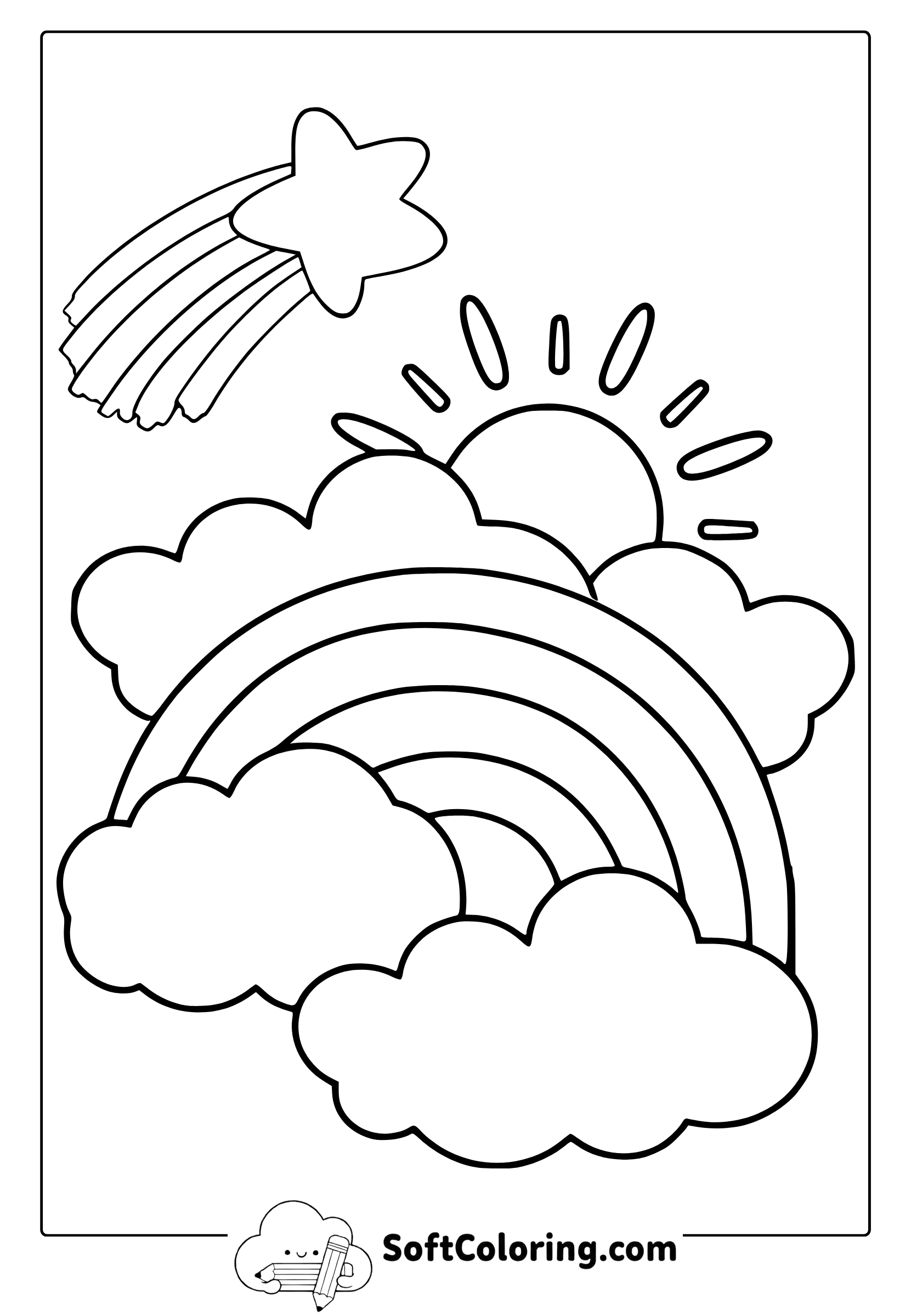 sun and rainbow among the clouds coloring page