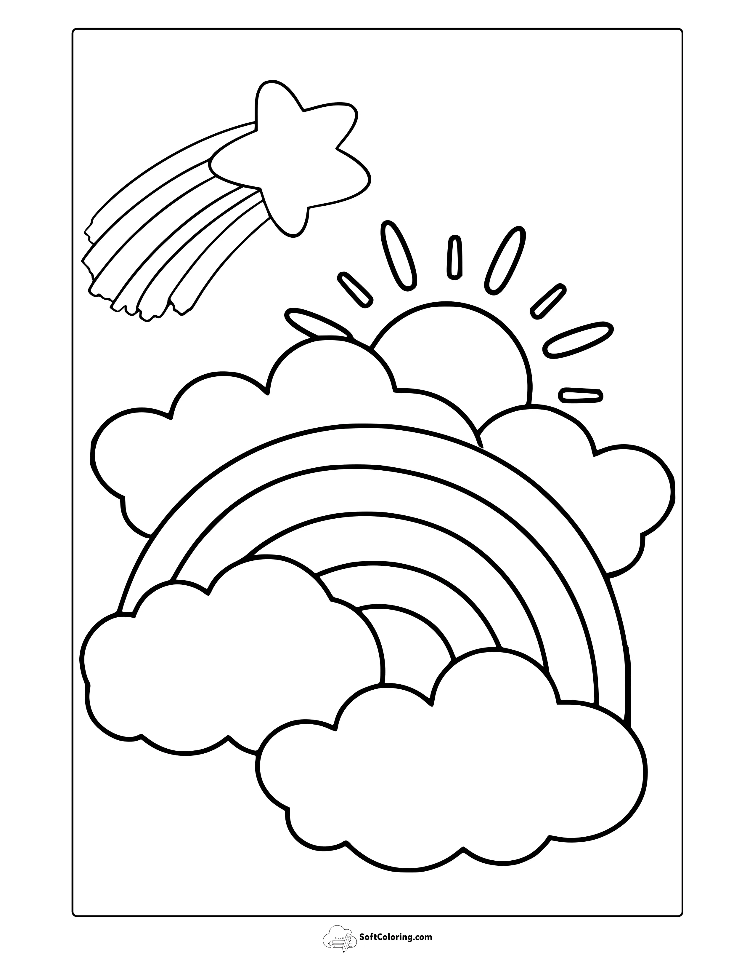 Sun And Rainbow Among The Clouds Coloring Page