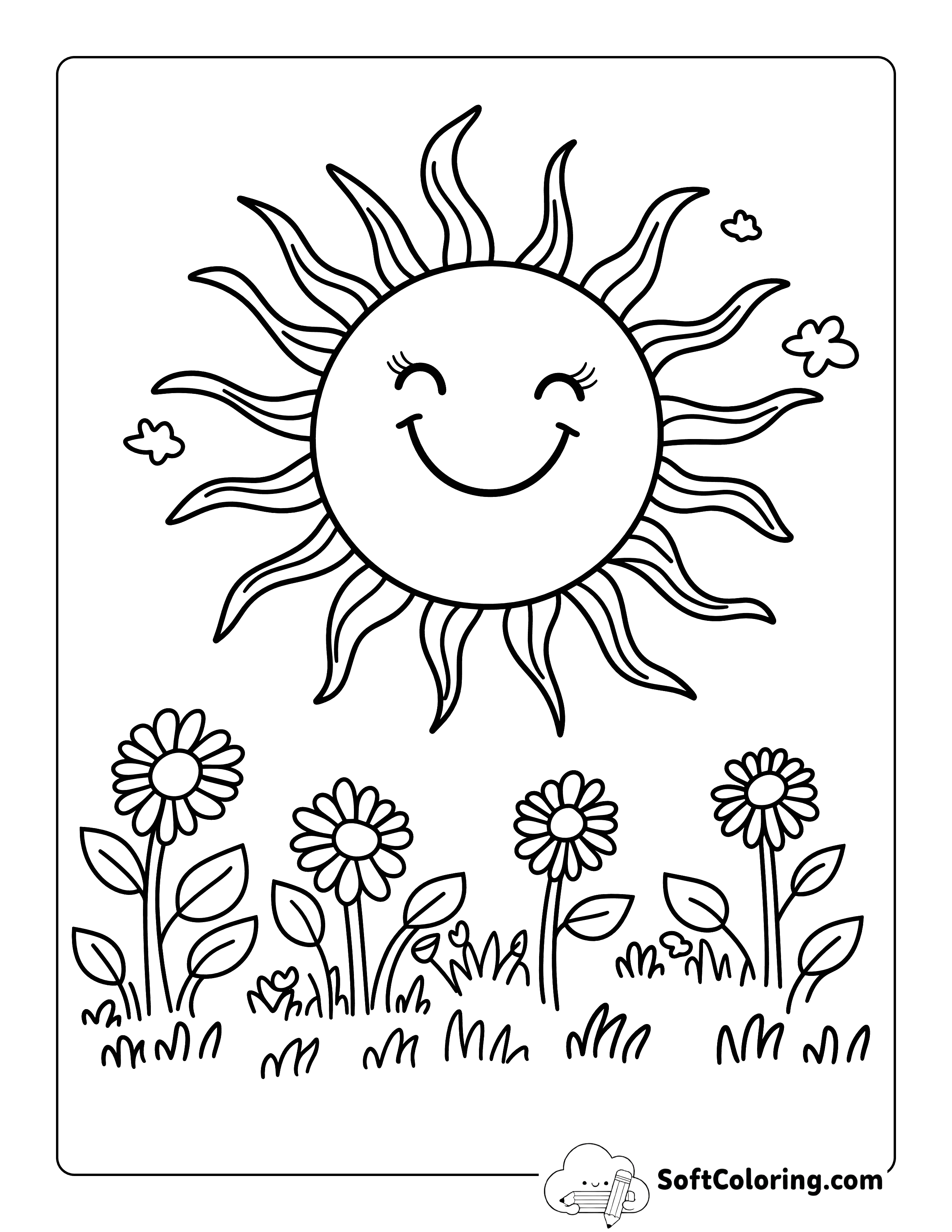 Flowers and Sun Printable Coloring Page