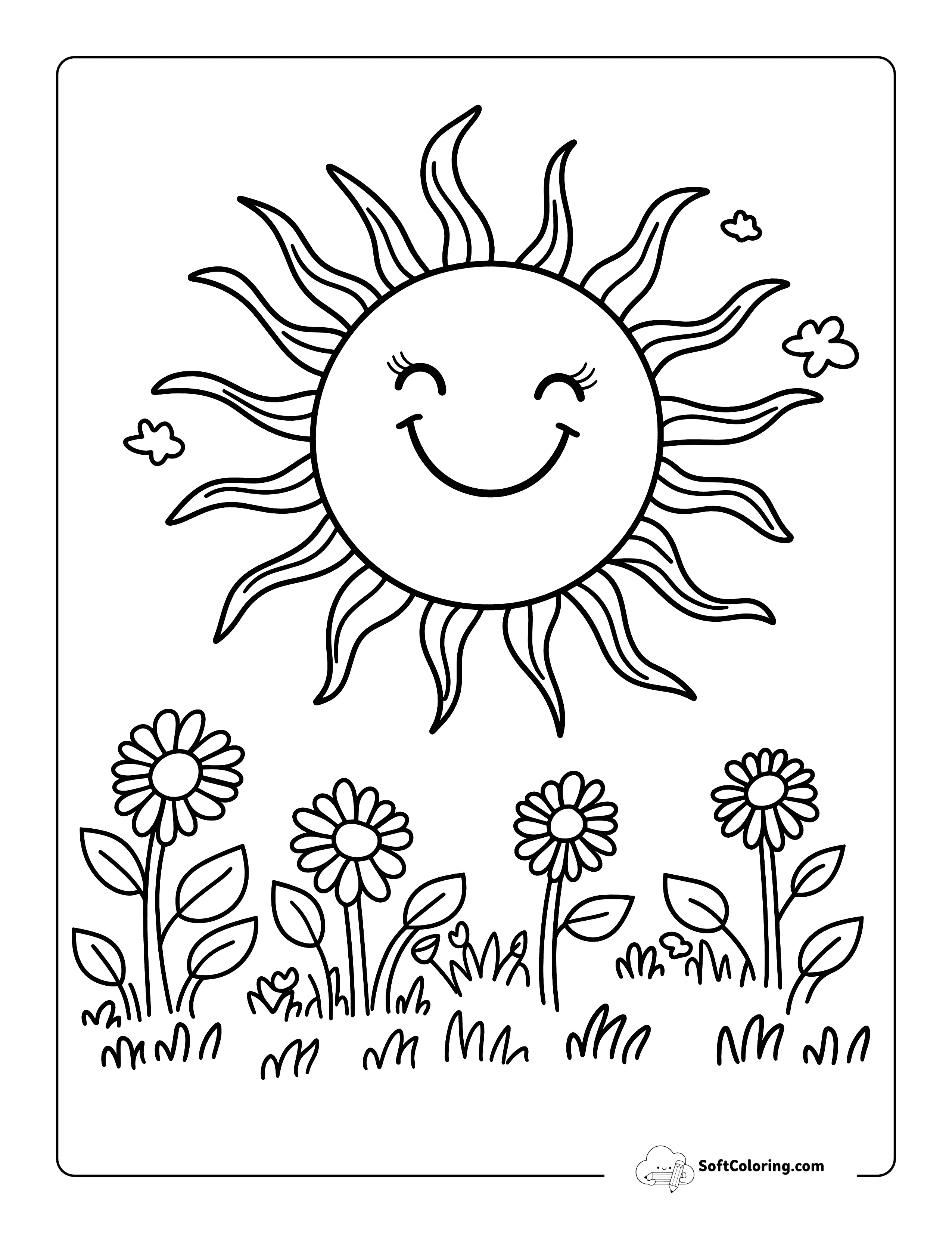 Flowers And Sun Printable Coloring Page