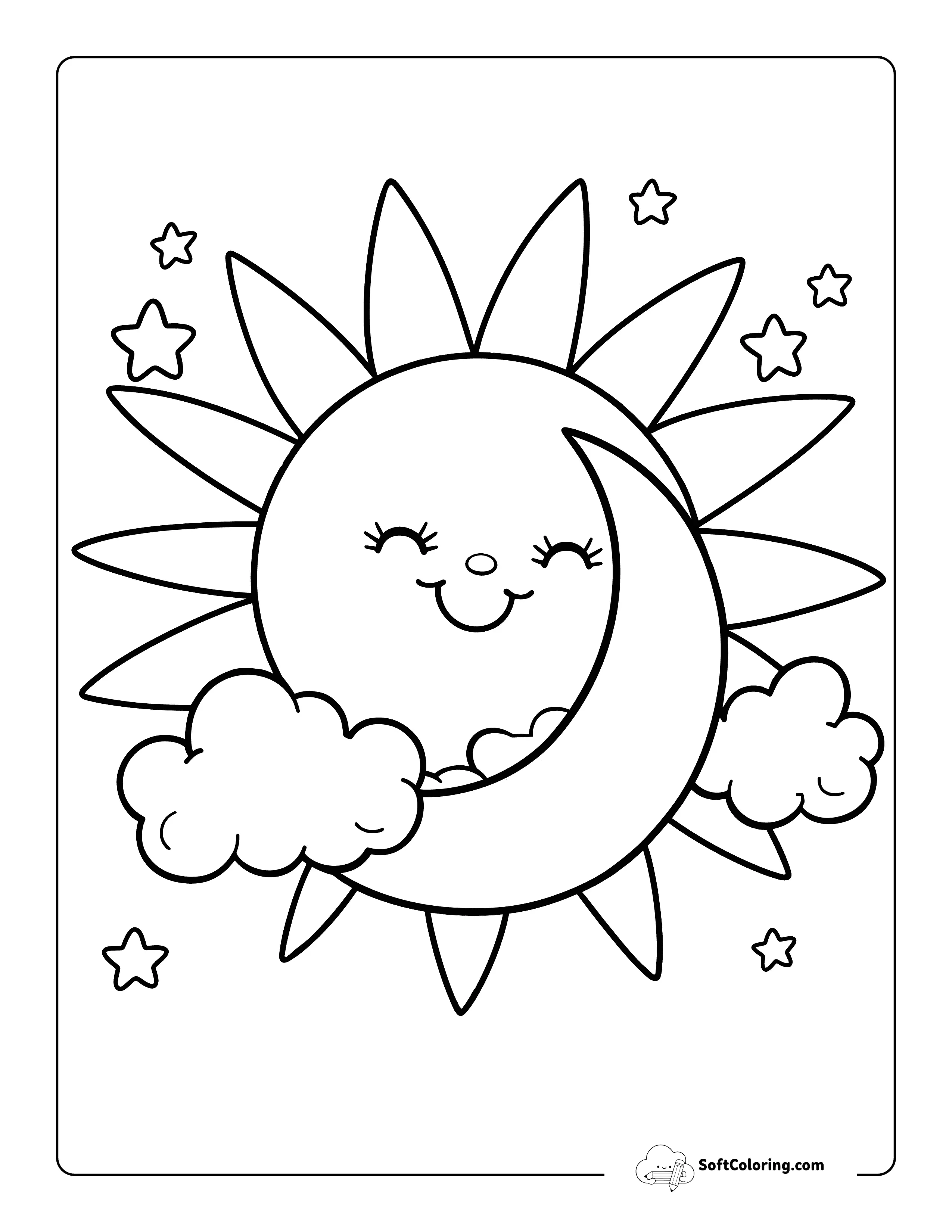 Easy Sun And Moon Coloring Page