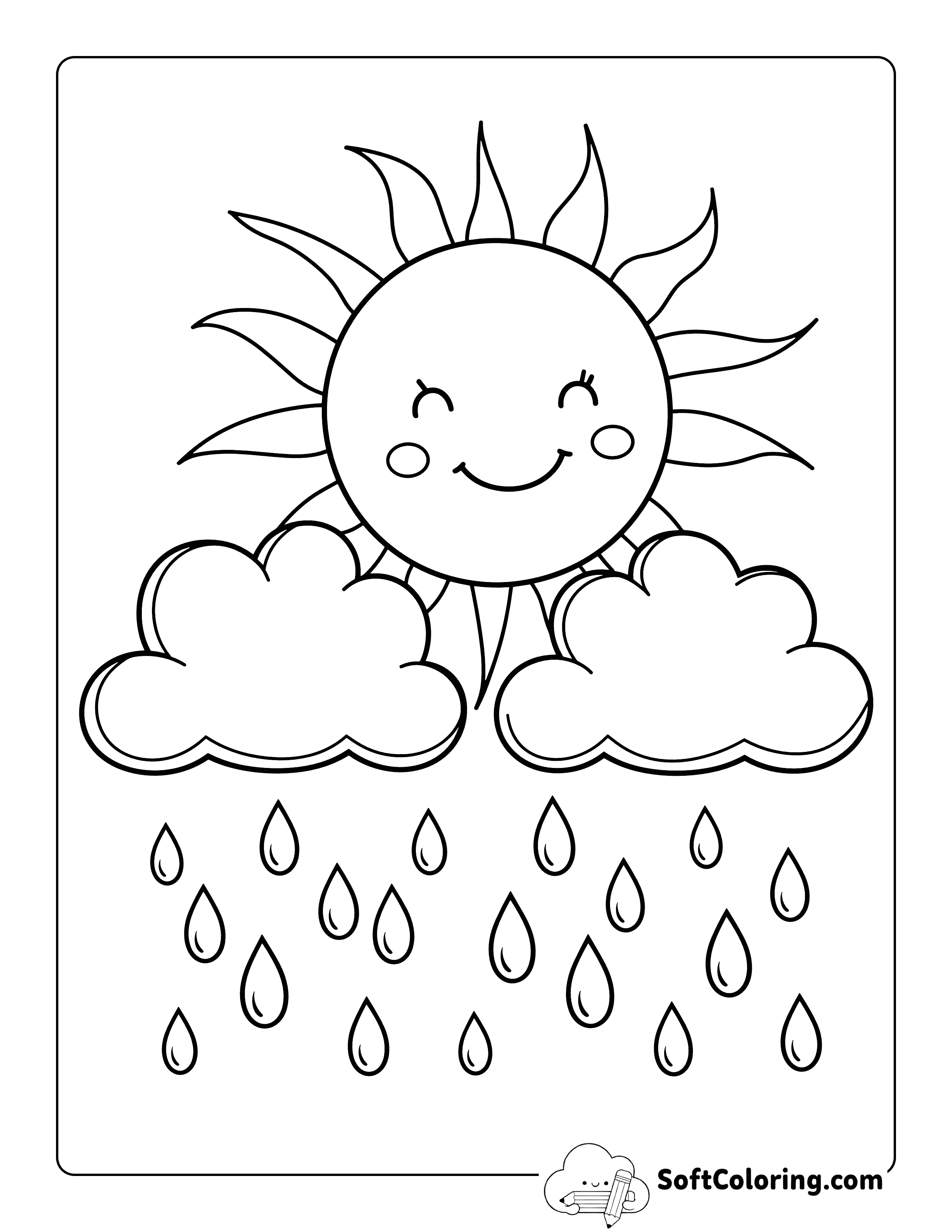 Cute Rainclouds and Sun Coloring Page Printable