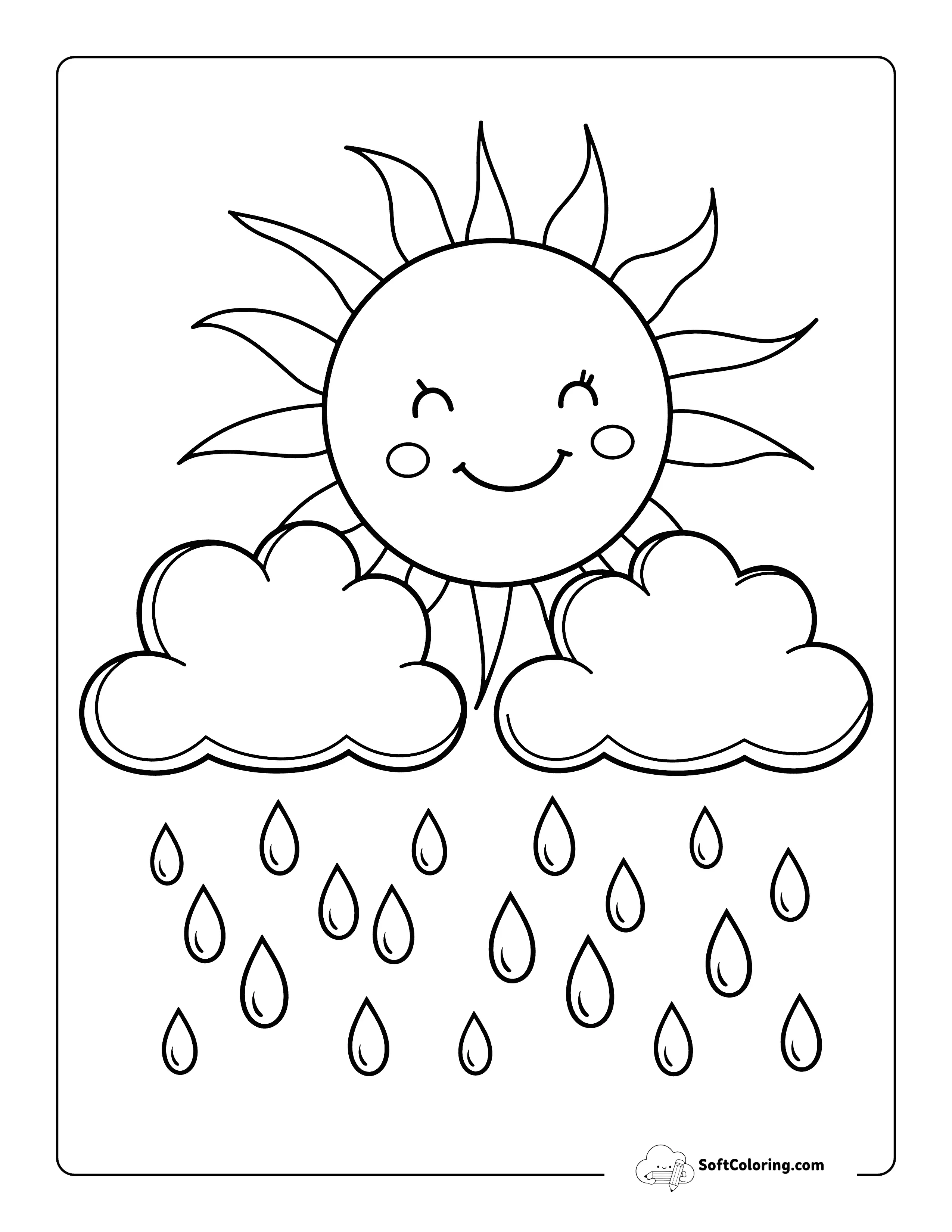 Cute Rainclouds And Sun Coloring Page Printable