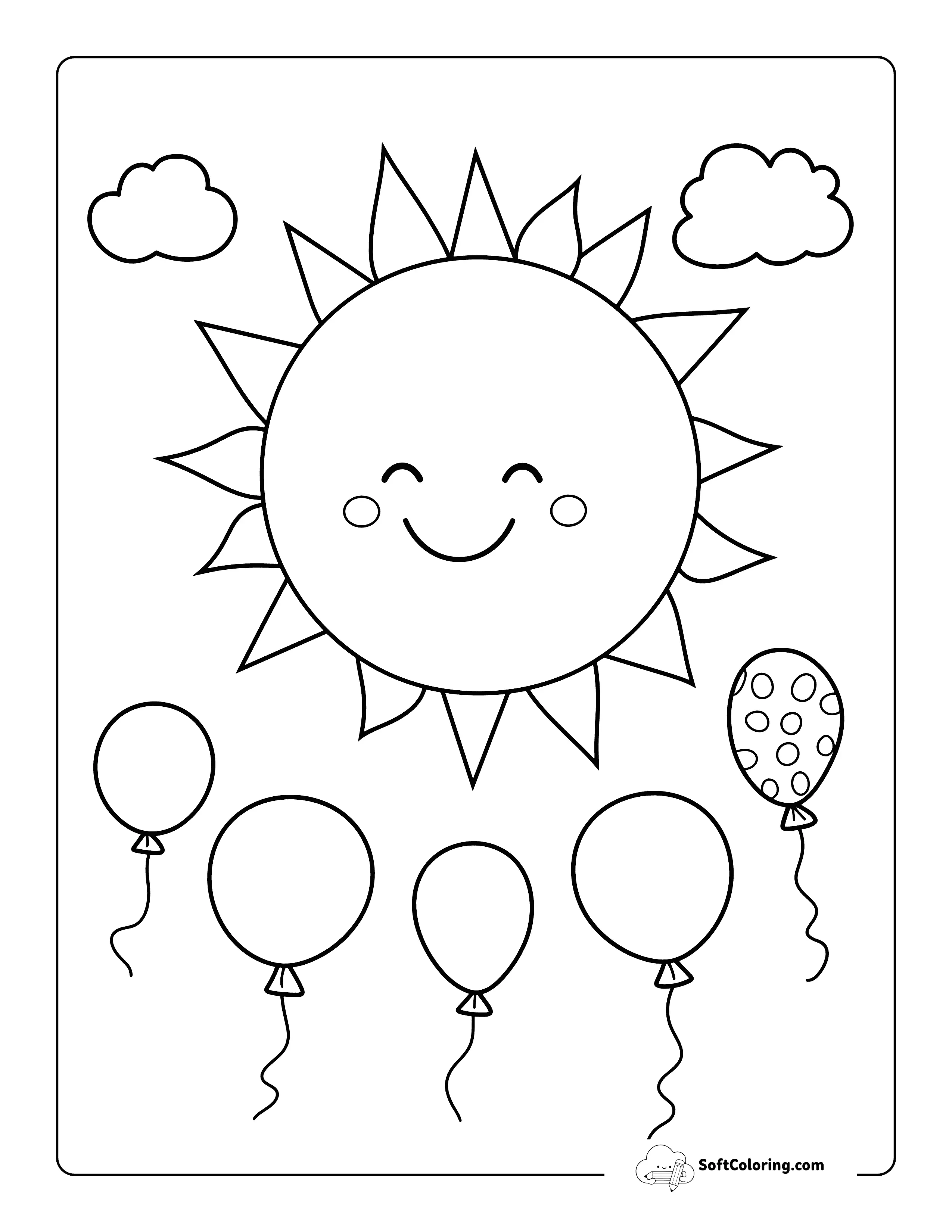Celebration Balloons And Sun Coloring Page For Kids