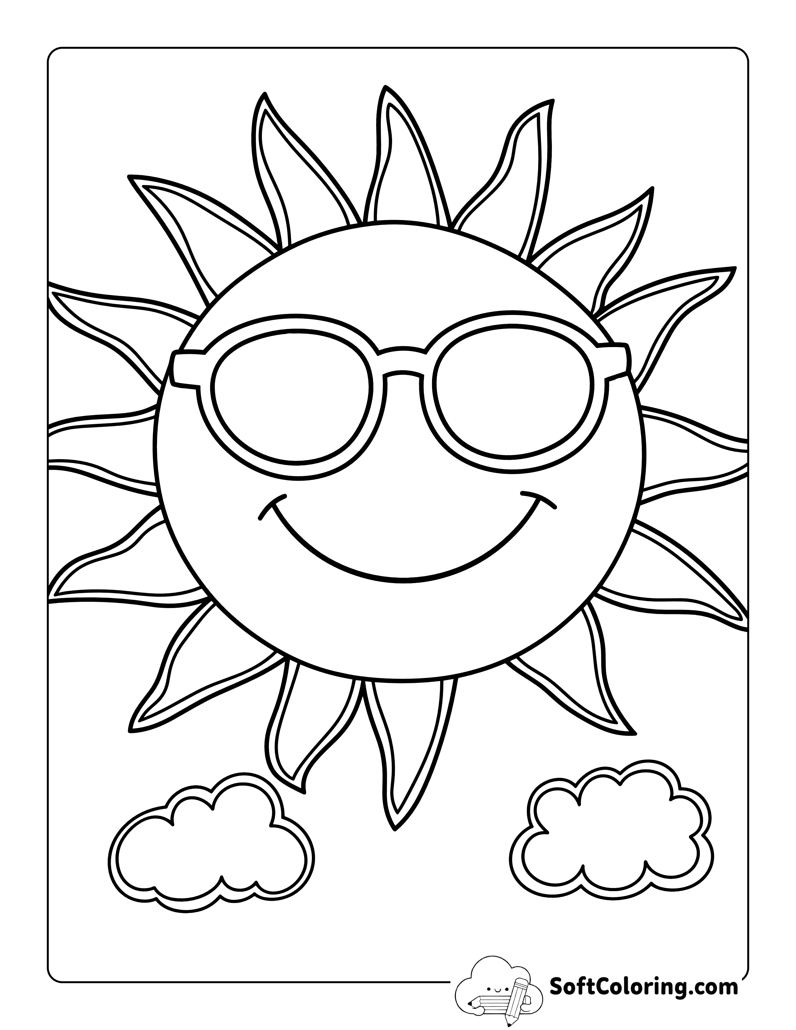 Easy Cool Sun Coloring Sheet for Kids