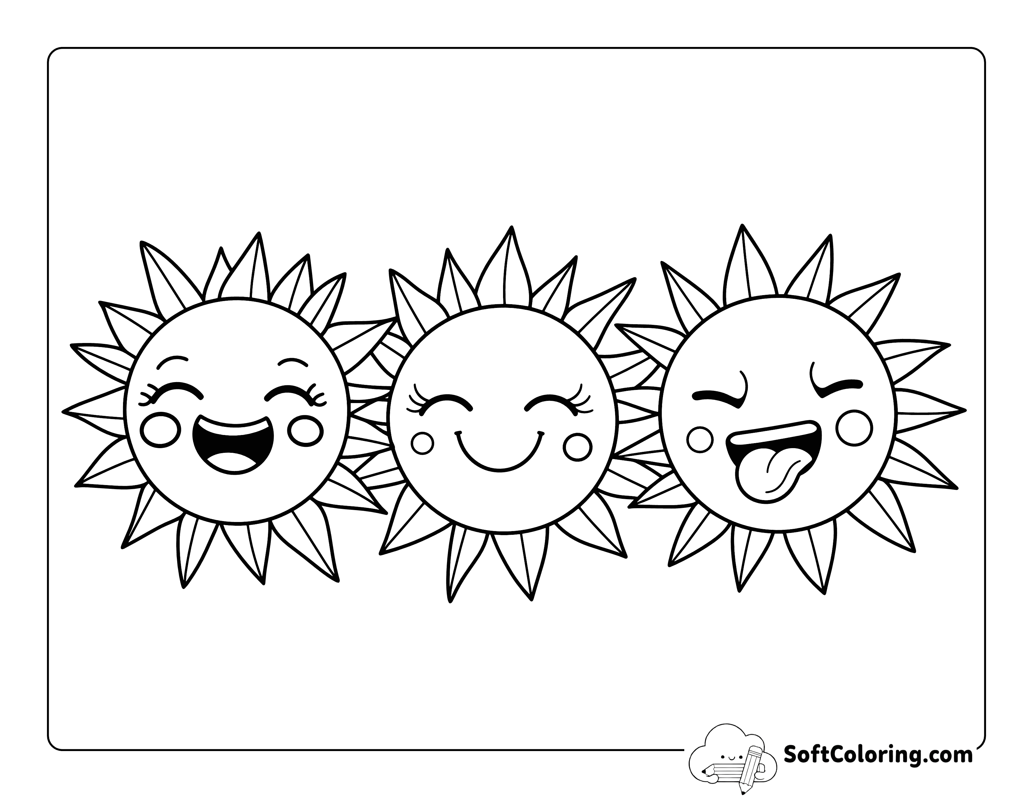 Cute Happy Suns Coloring Sheet