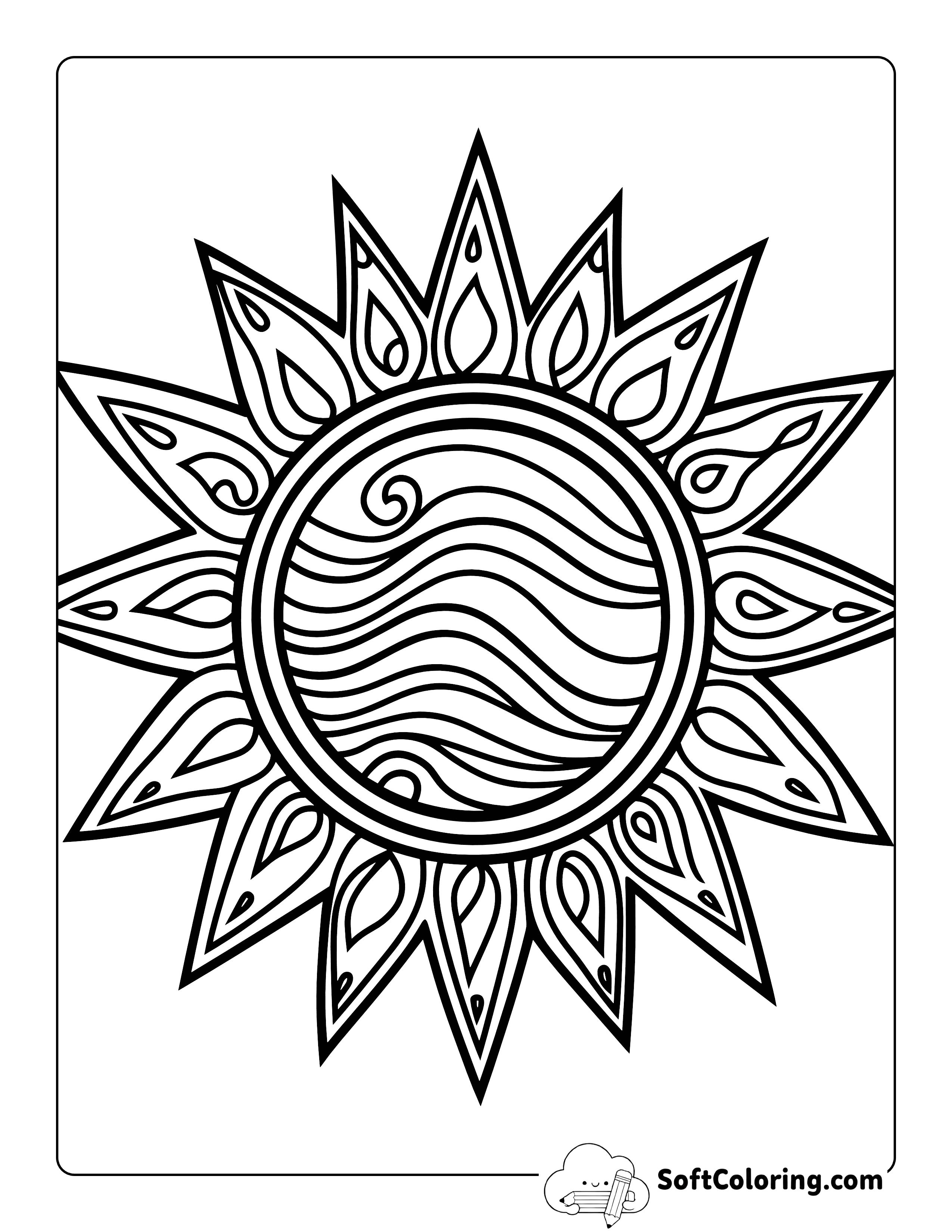 Patterned Sun Coloring Sheet for Teens and Adults