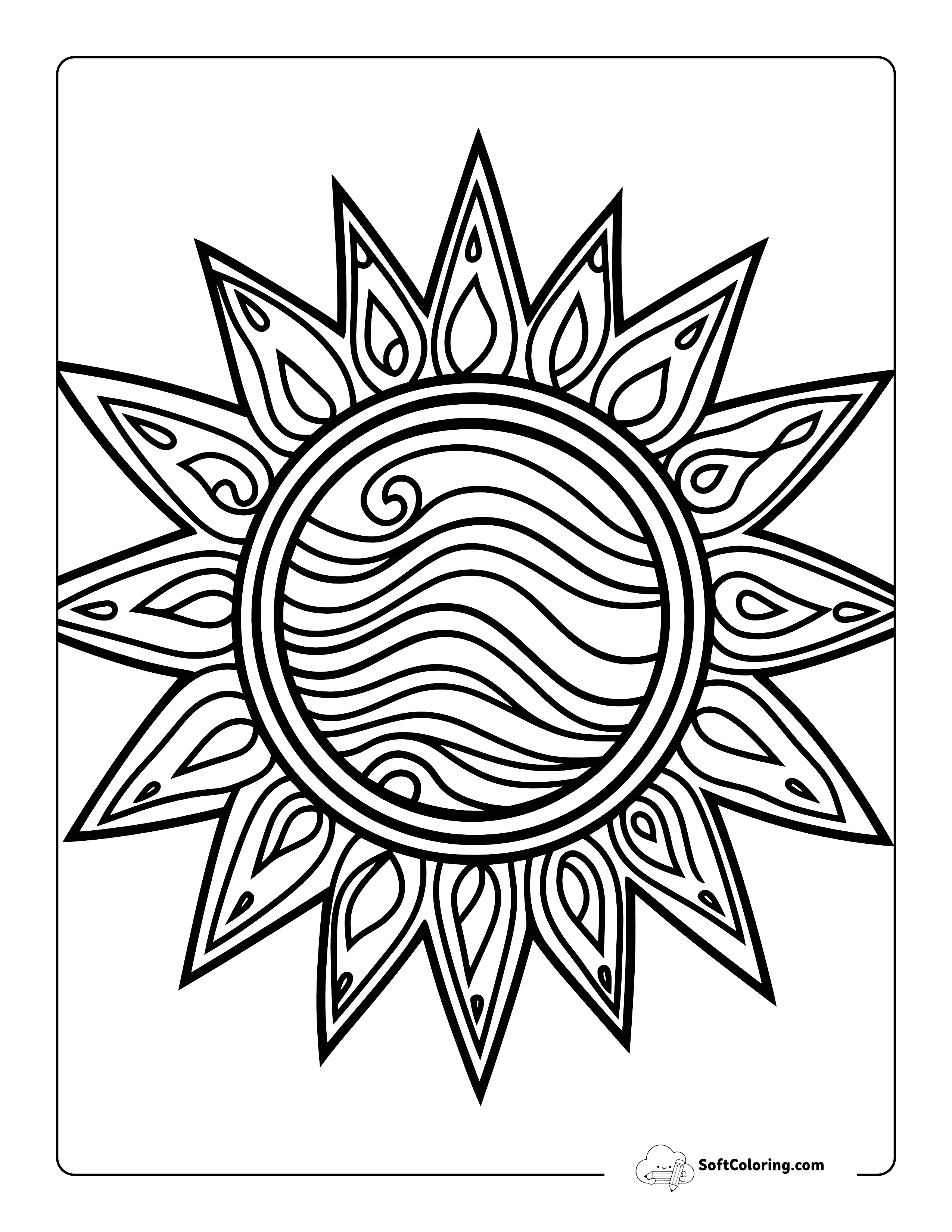 Patterned Sun Coloring Sheet For Teens And Adults