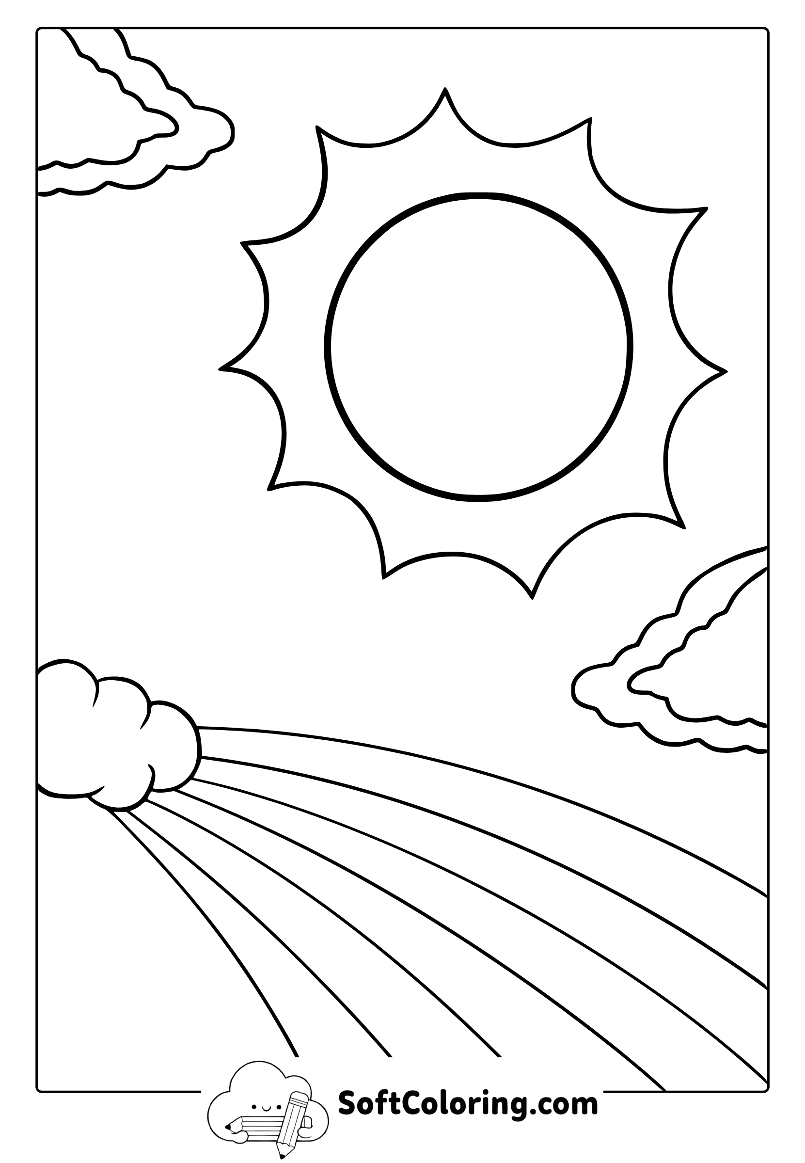 sun with rainbow and clouds coloring page