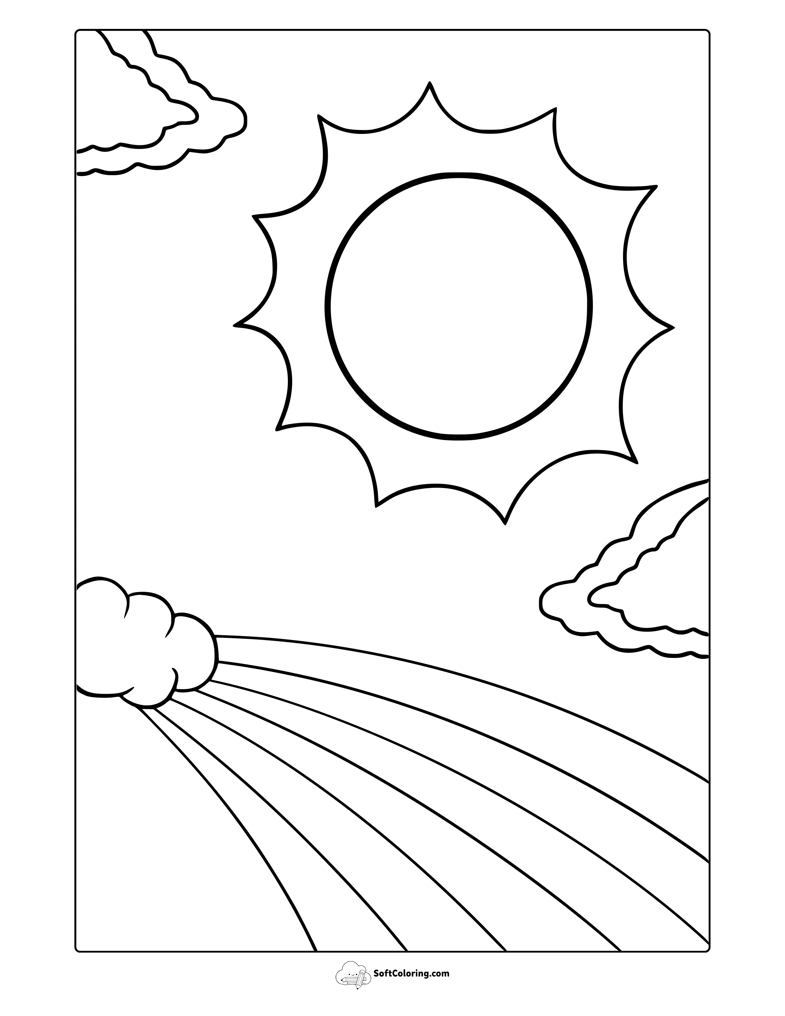 Sun With Rainbow And Clouds Coloring Page