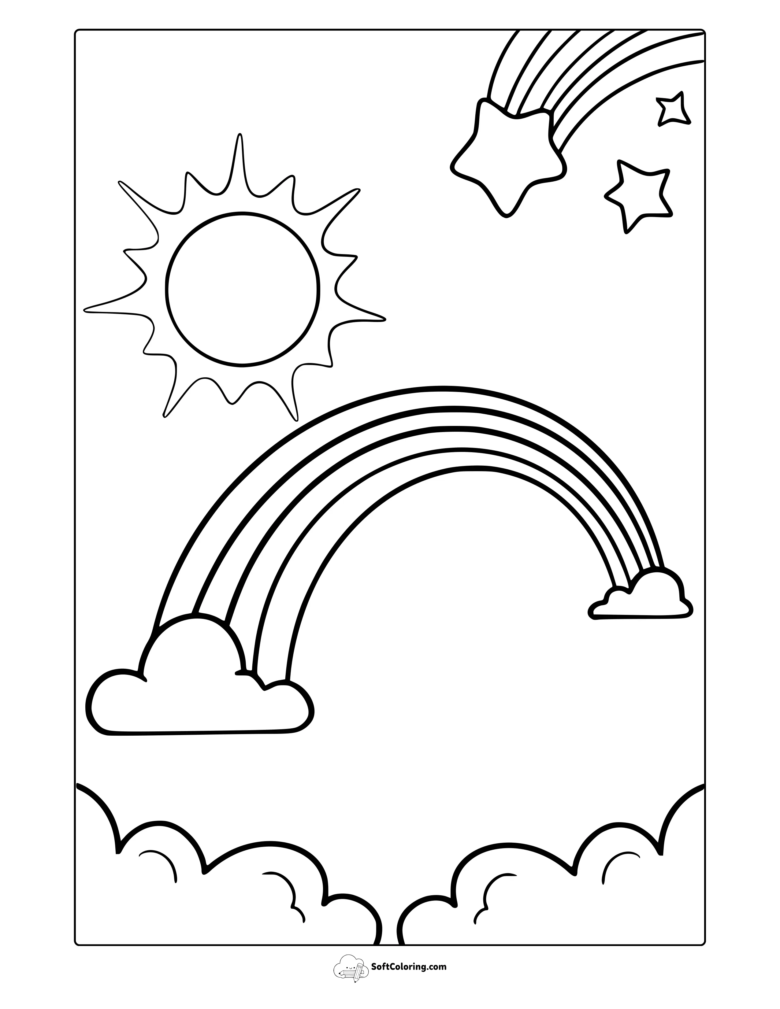 Sun With Rainbow And Shooting Star Coloring Page