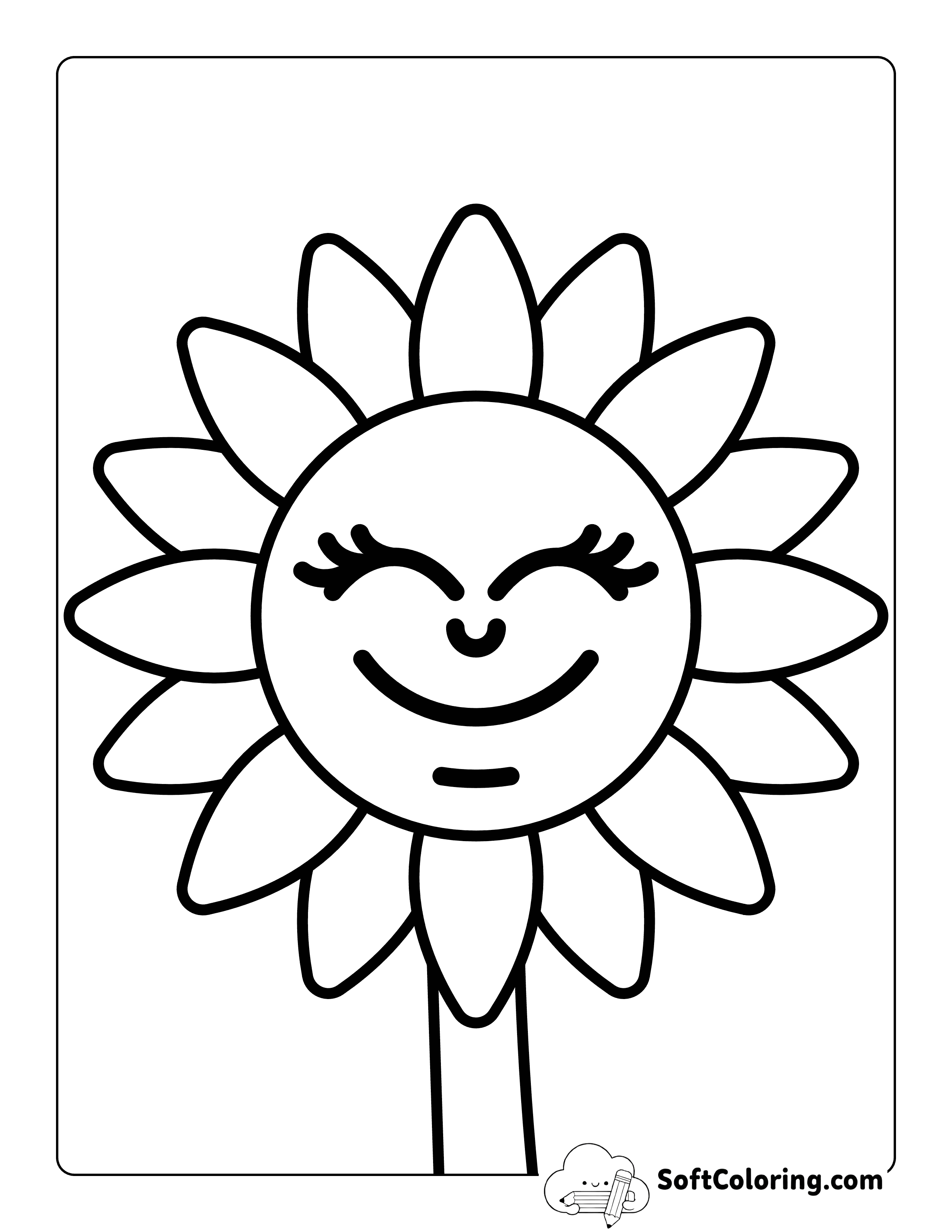 Easy and Cute Sunflower Coloring Page for Preschoolers