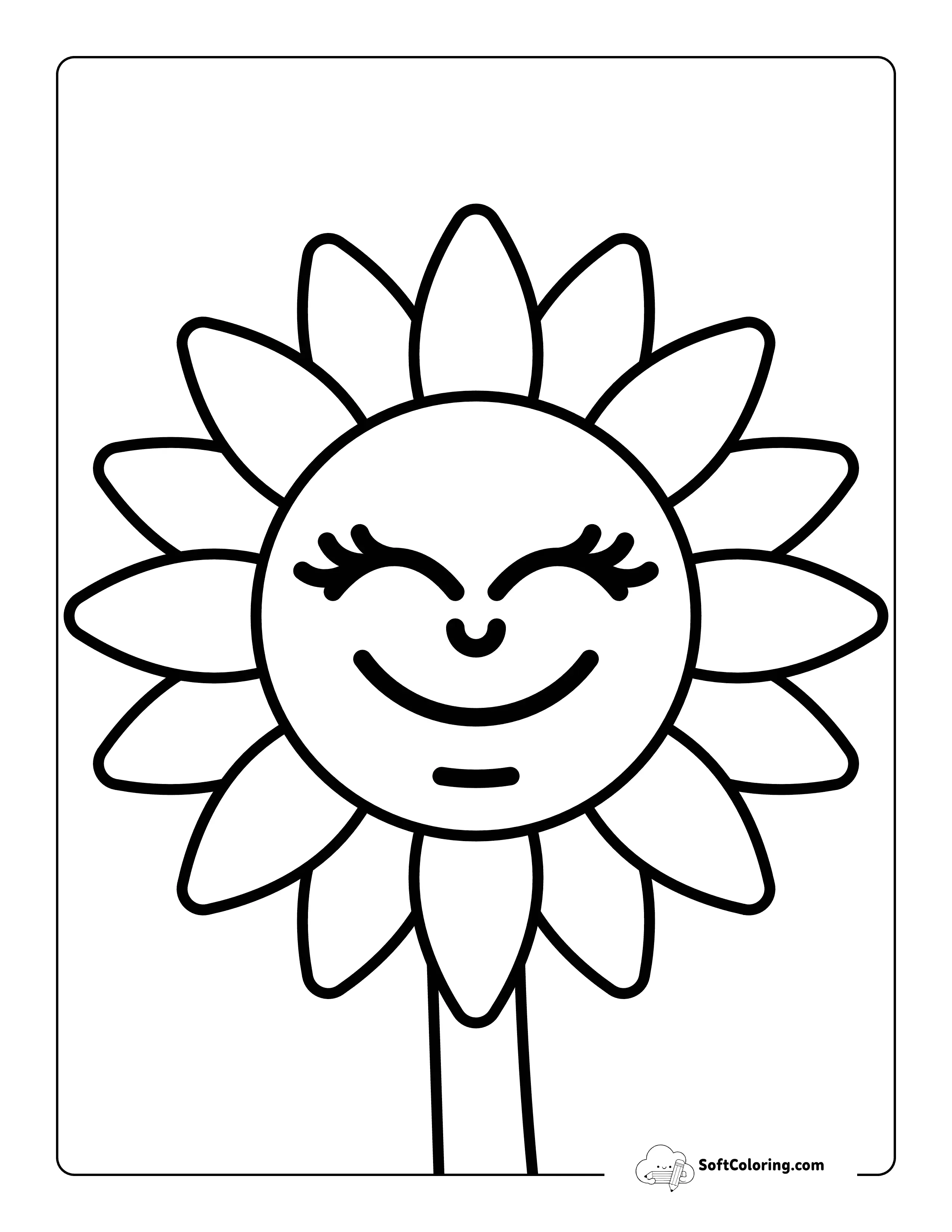 Easy And Cute Sunflower Coloring Page For Preschoolers