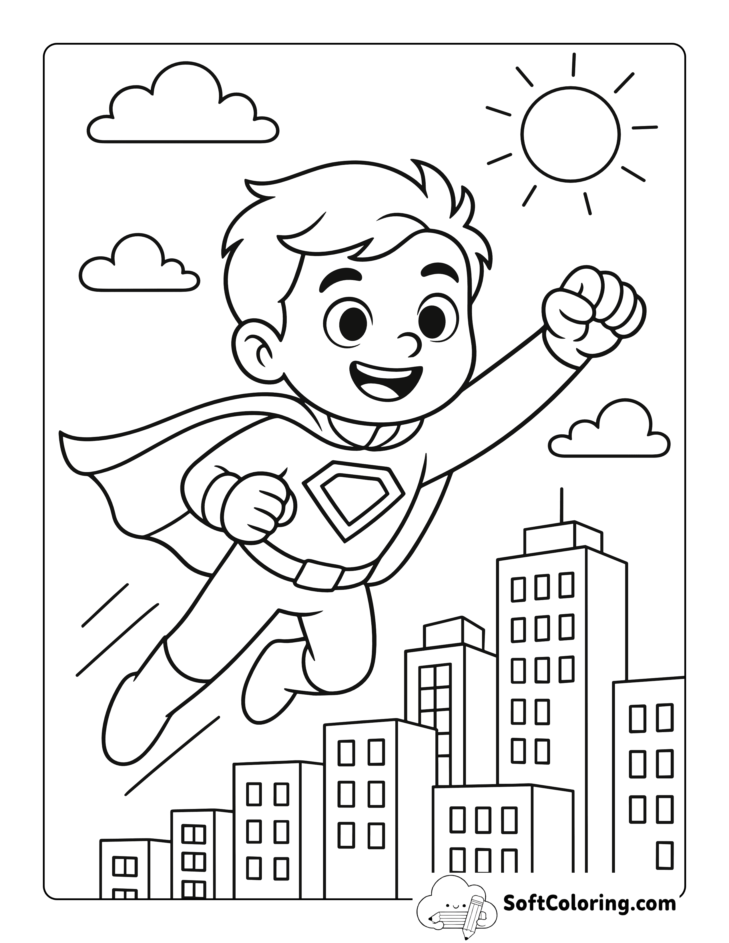 Cute Preschool Super Boy Coloring Page for Kids