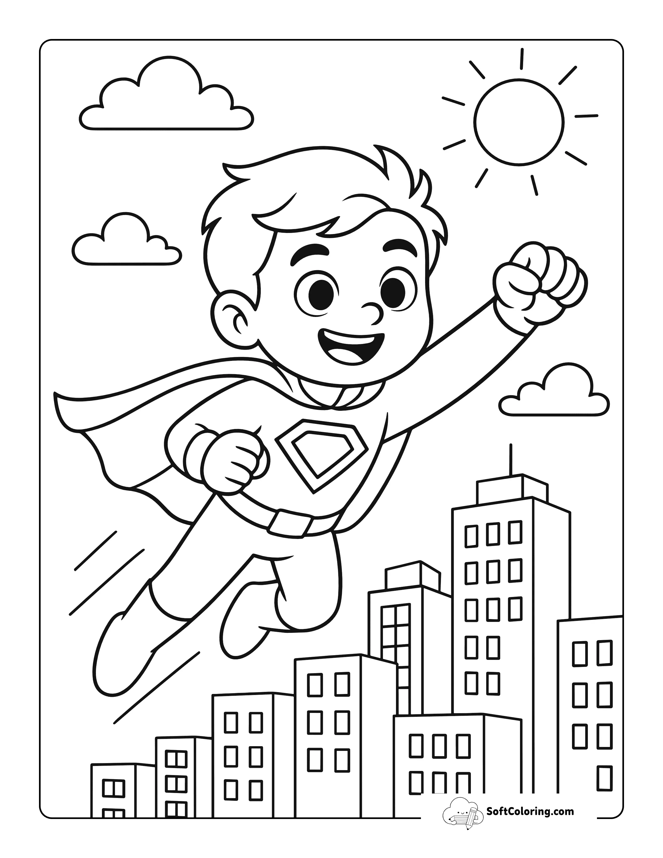 Cute Preschool Super Boy Coloring Page For Kids