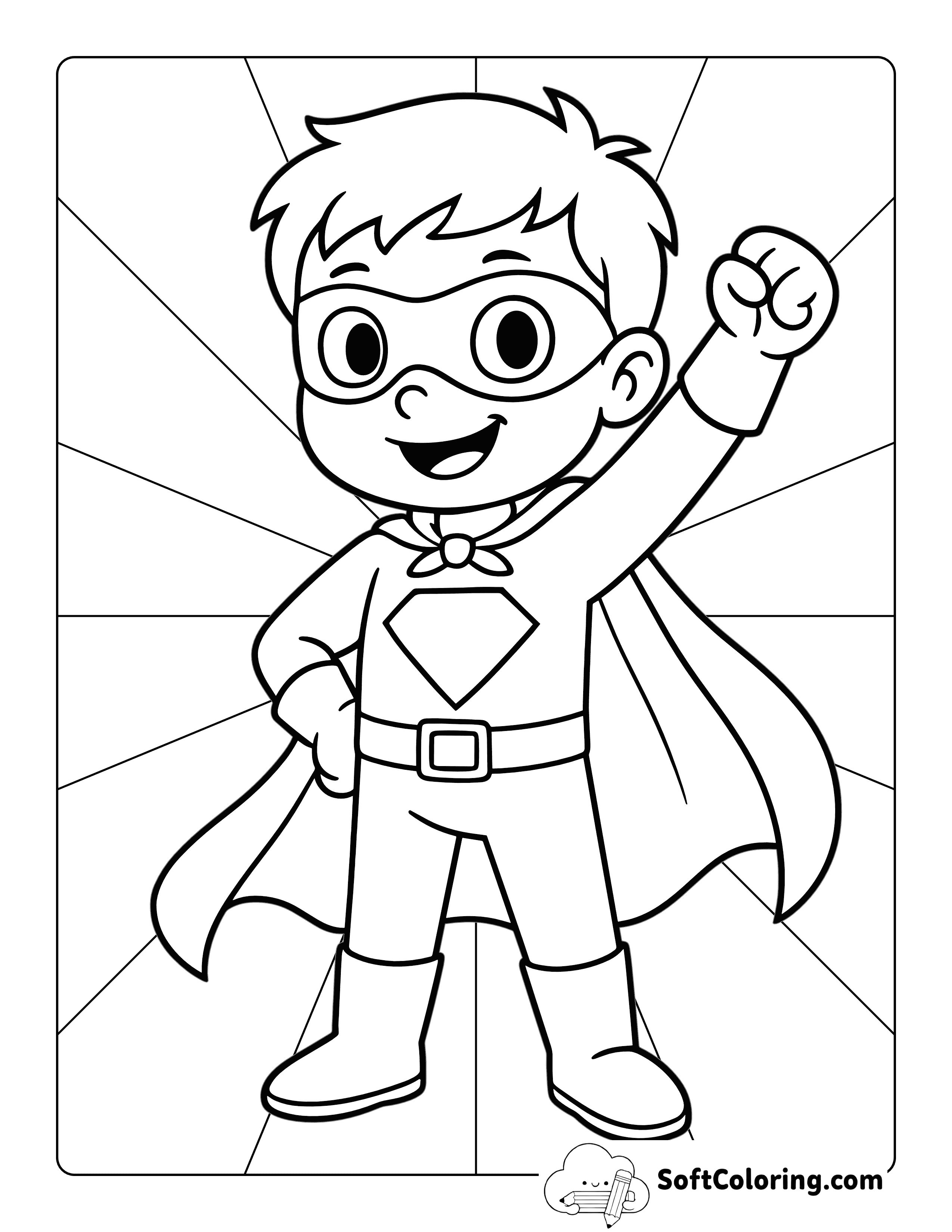 Easy Super Boy in Cape Superhero Coloring Sheet