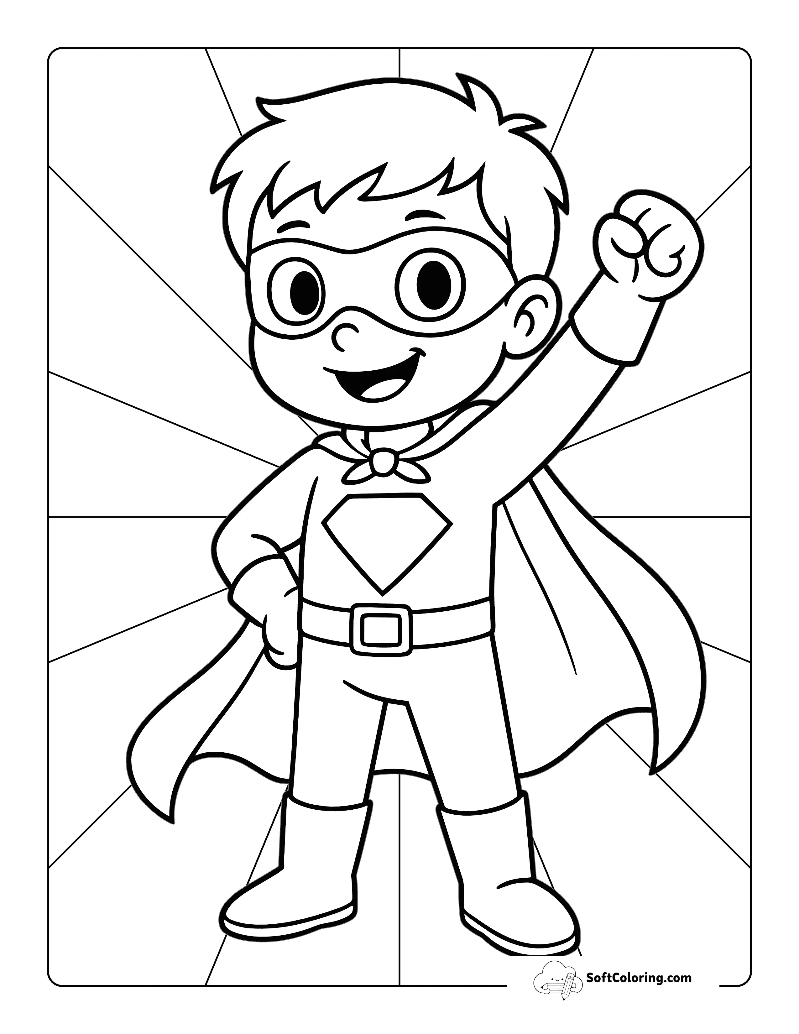 Easy Super Boy In Cape Superhero Coloring Sheet